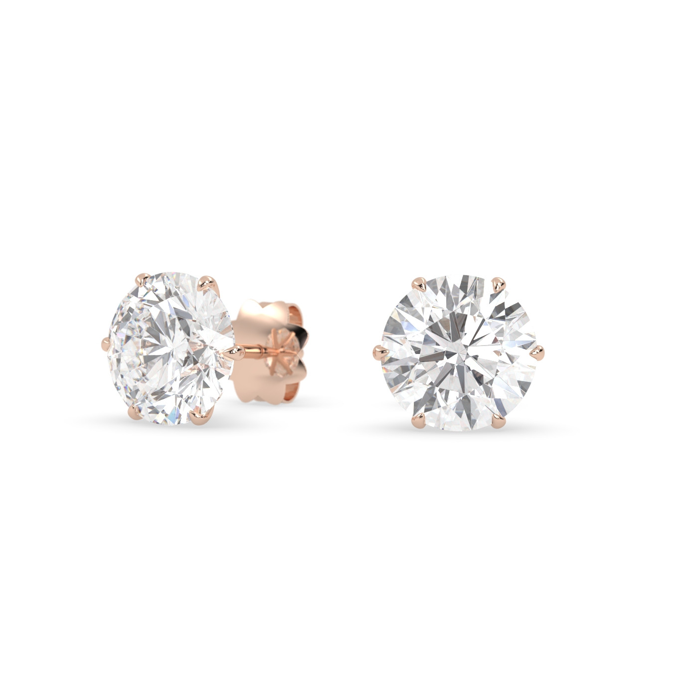 18k rose gold  diamond stud earrings with 6 prongs Photos & images