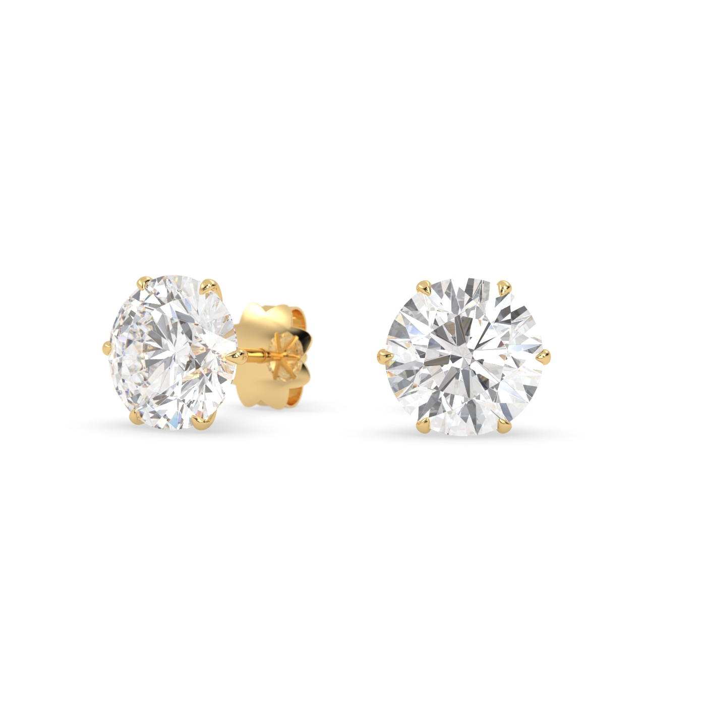 18k yellow gold  diamond stud earrings with 6 prongs Photos & images