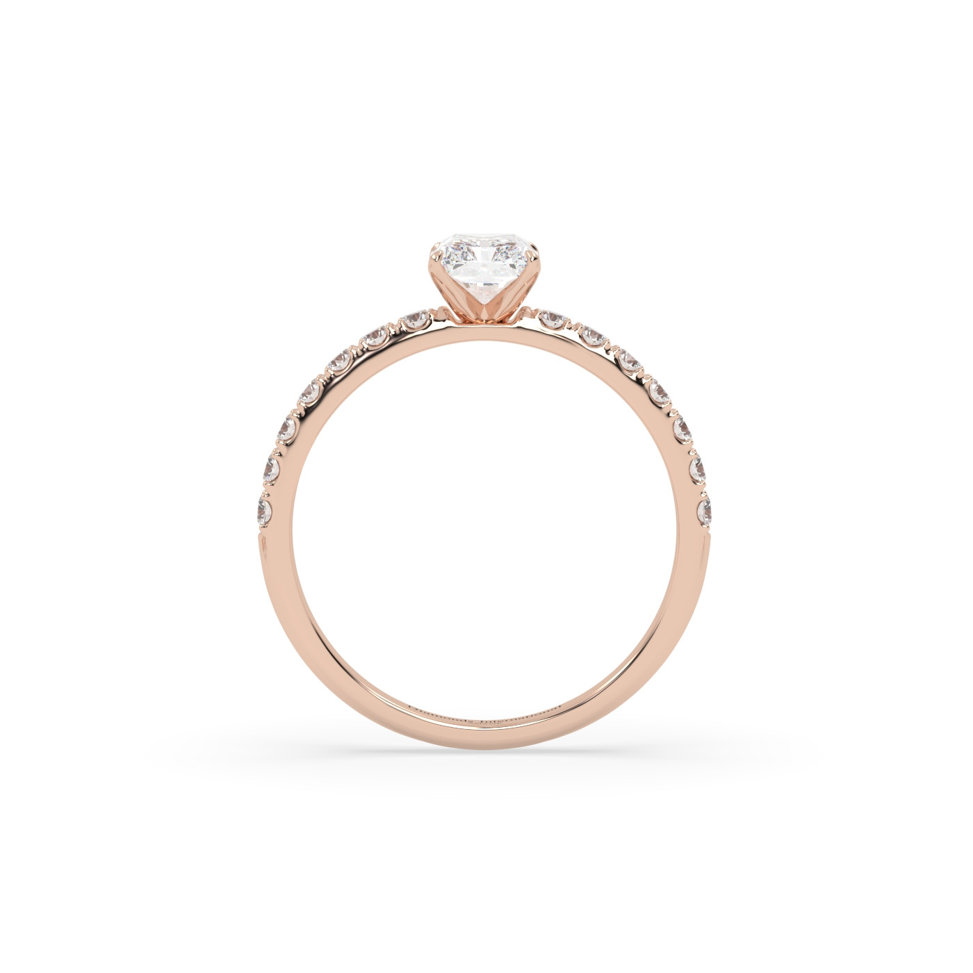 18k rose gold  radiant diamond engagament ring with pave band