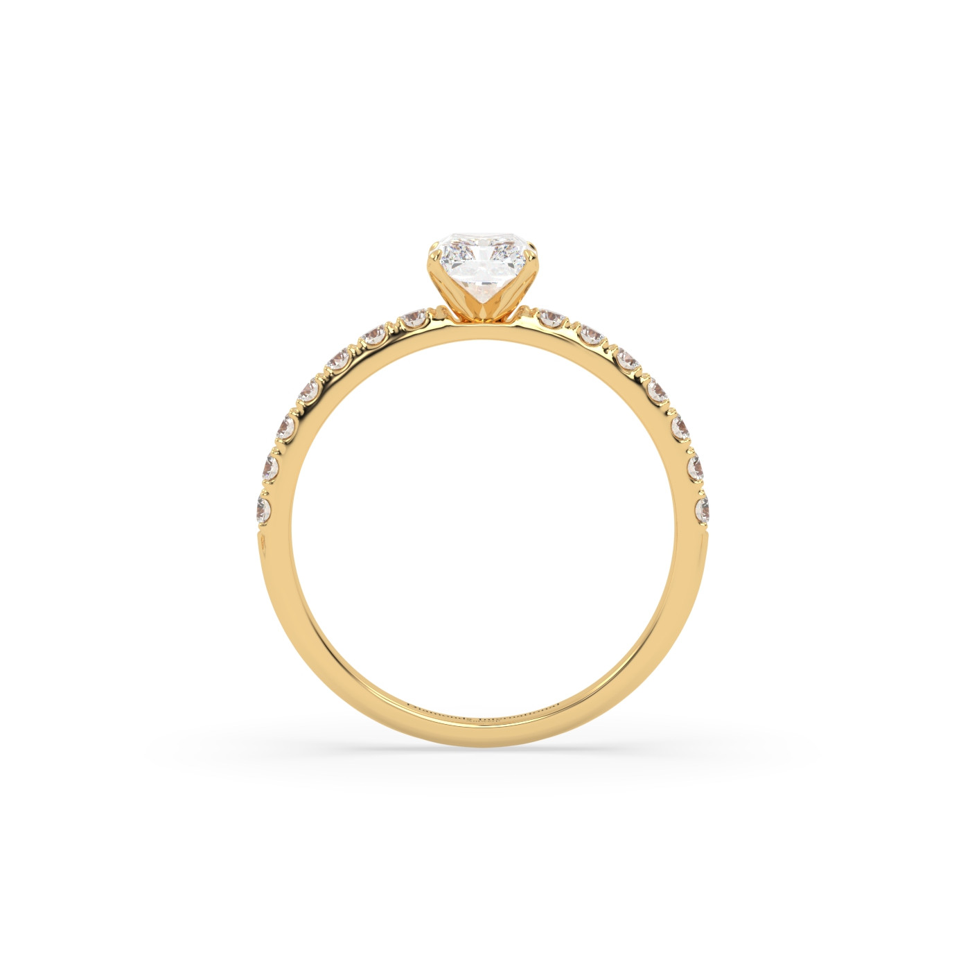 18k yellow gold  radiant diamond engagament ring with pave band