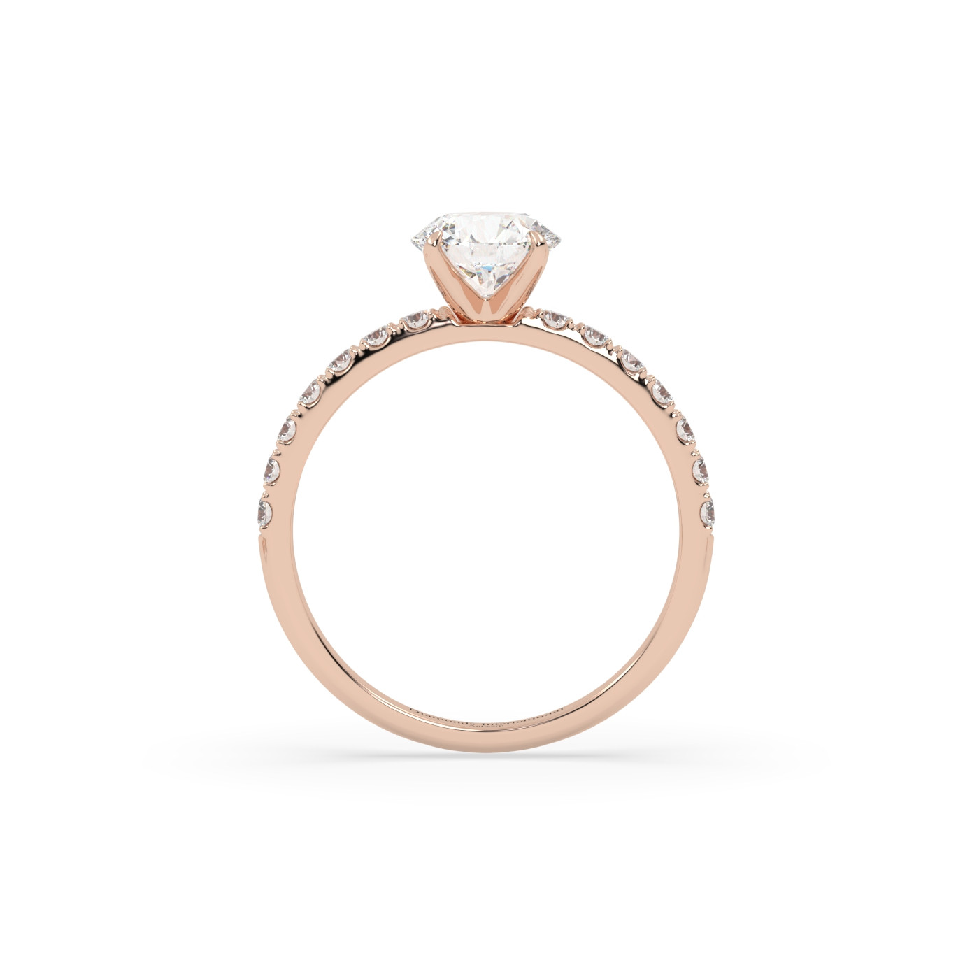 18k rose gold  round diamond engagament ring with pave band