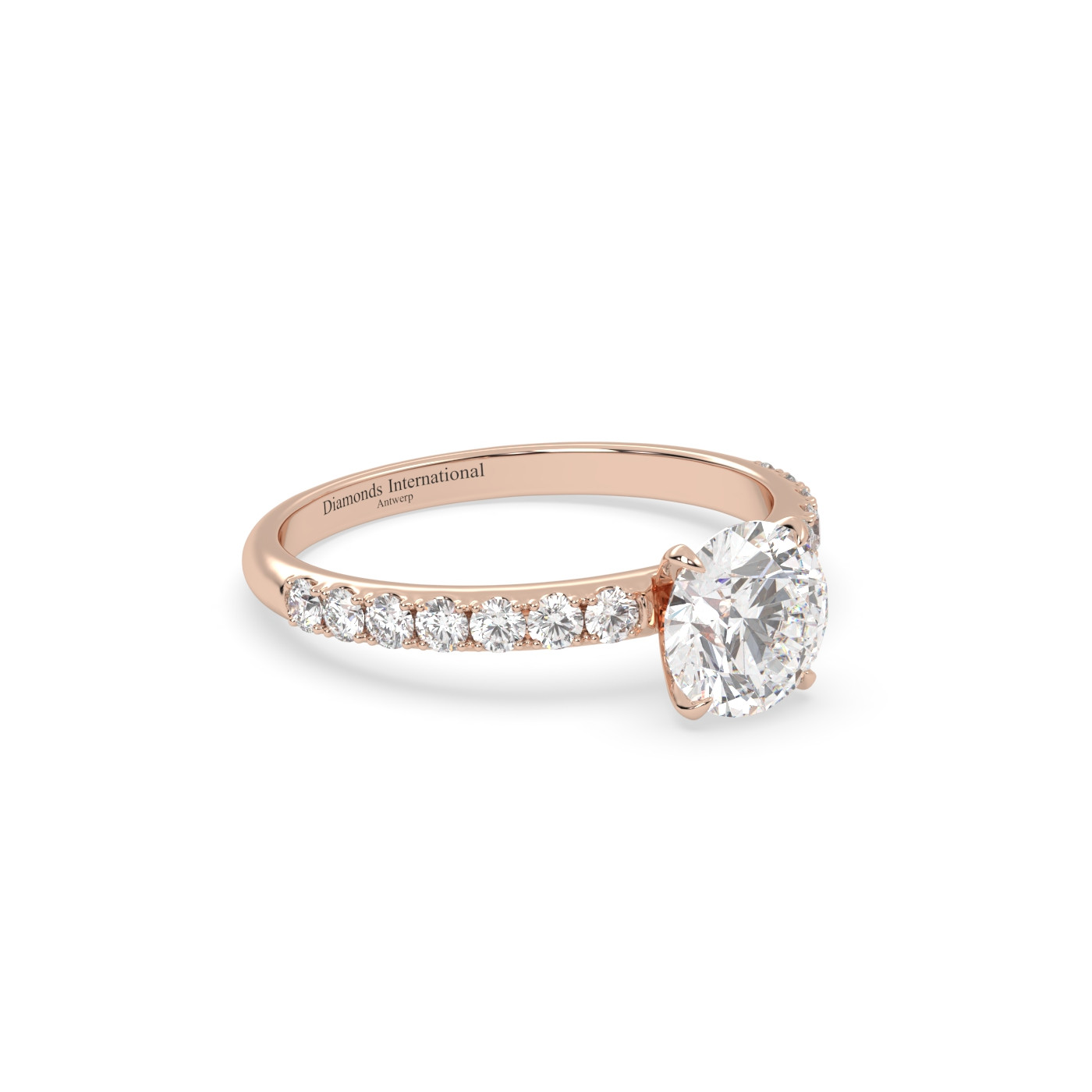 18k rose gold  round diamond engagament ring with pave band