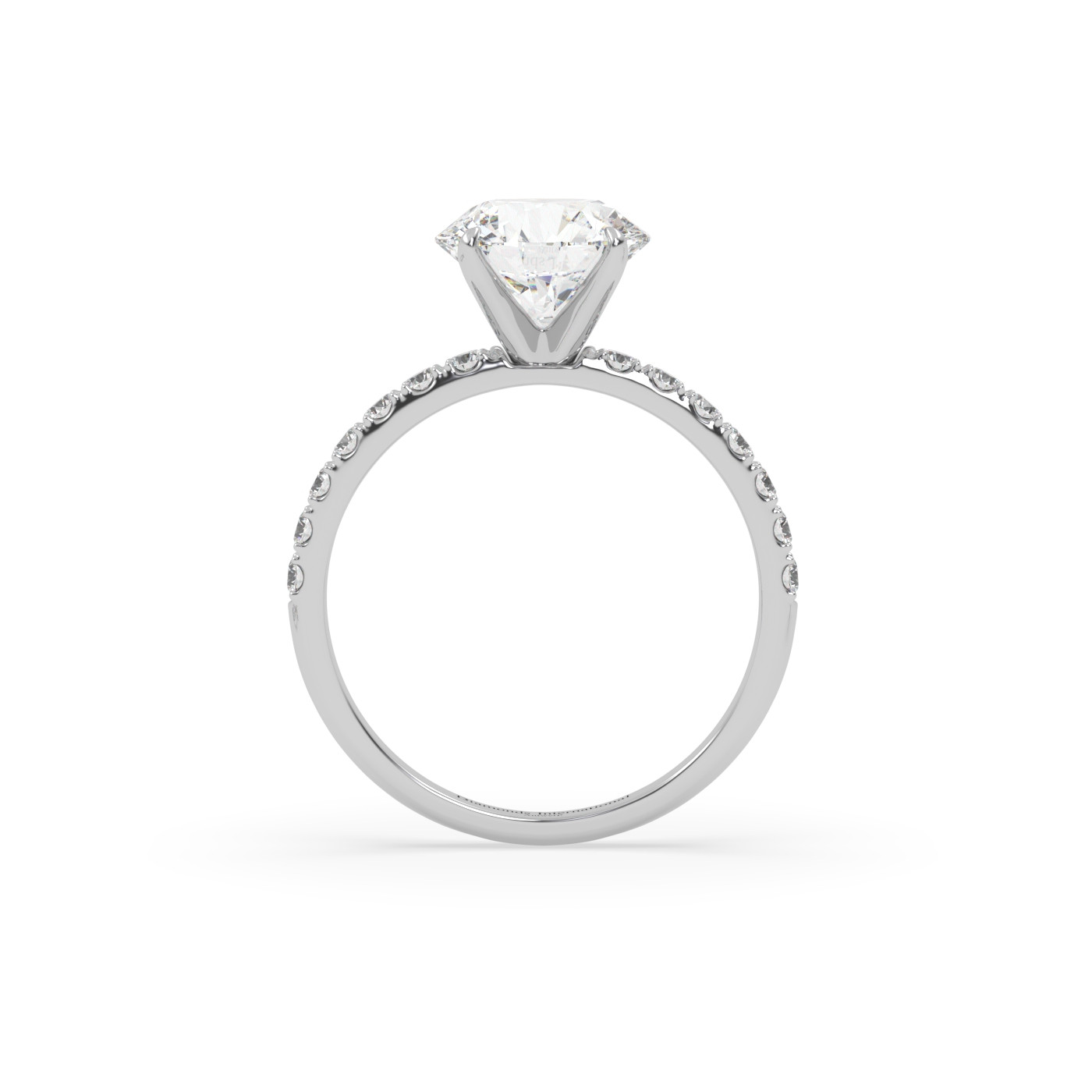 18k white gold  round diamond engagament ring with pave band