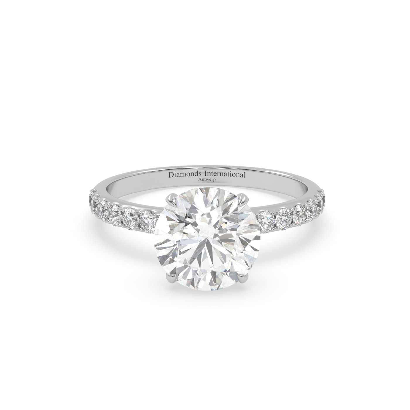 18k white gold  round diamond engagament ring with pave band Photos & images