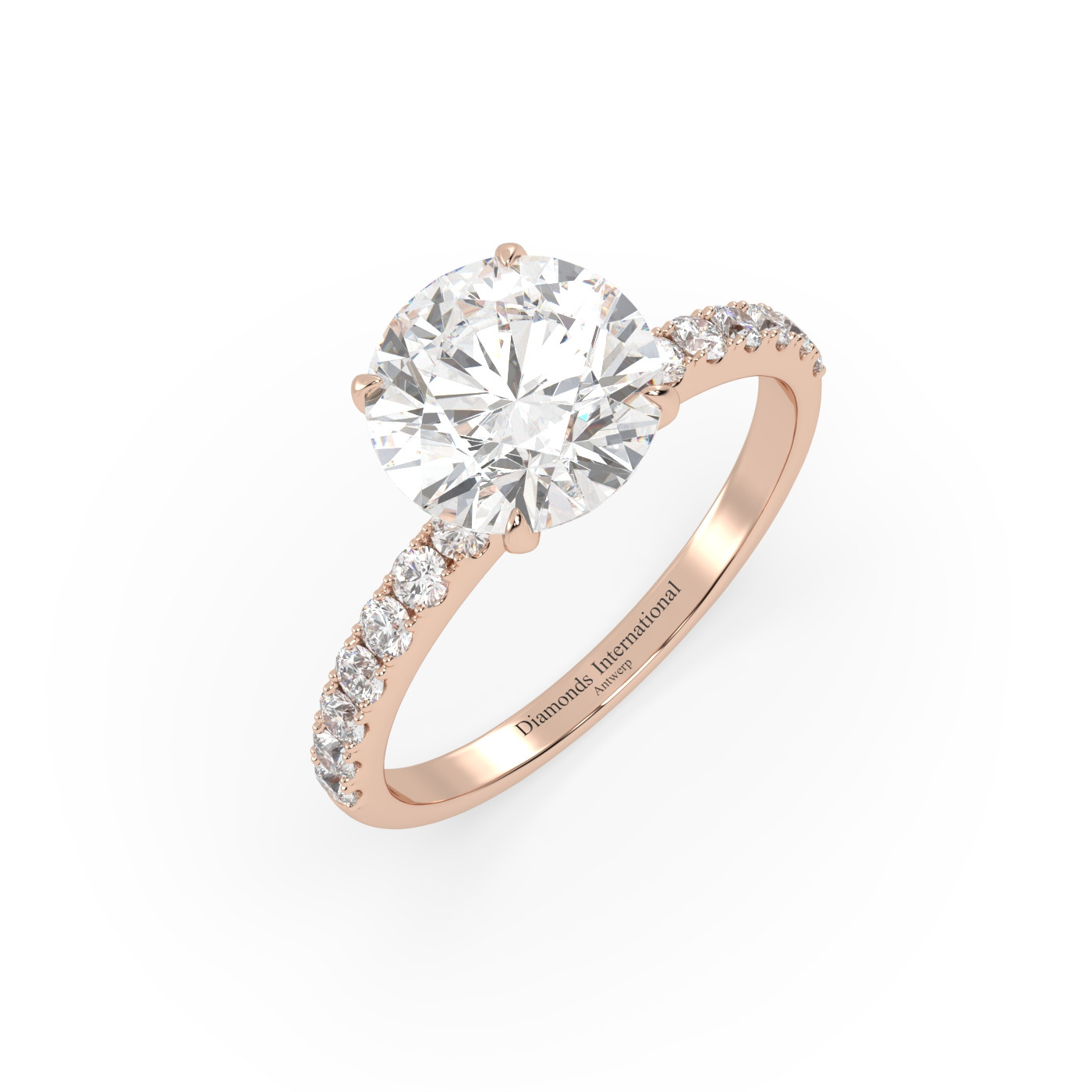 18k rose gold  round diamond engagament ring with pave band