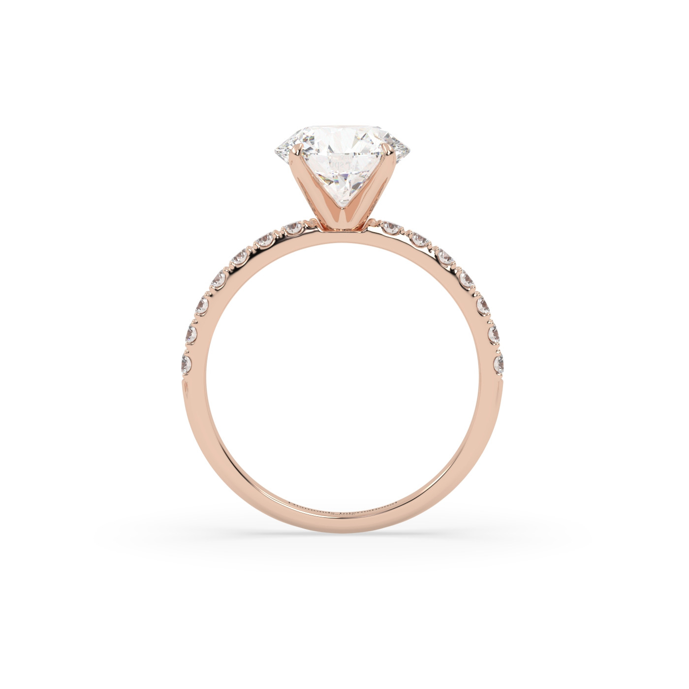 18k rose gold  round diamond engagament ring with pave band