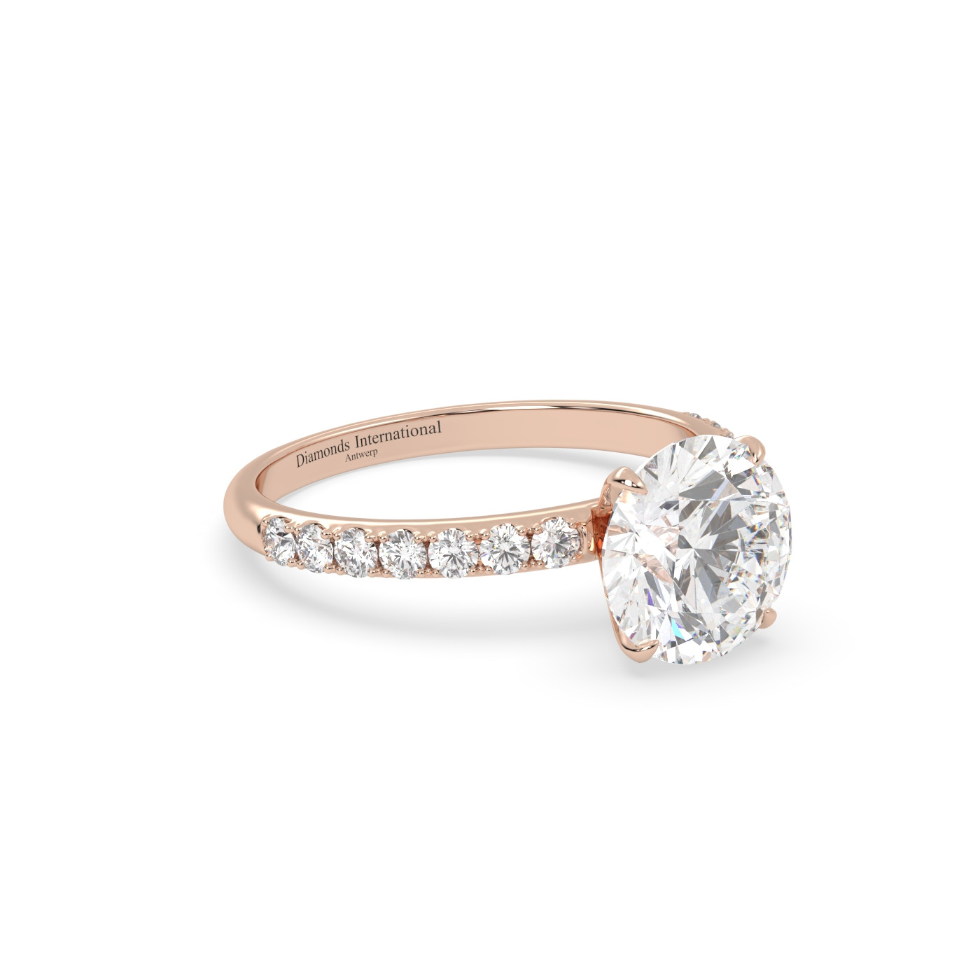 18k rose gold  round diamond engagament ring with pave band