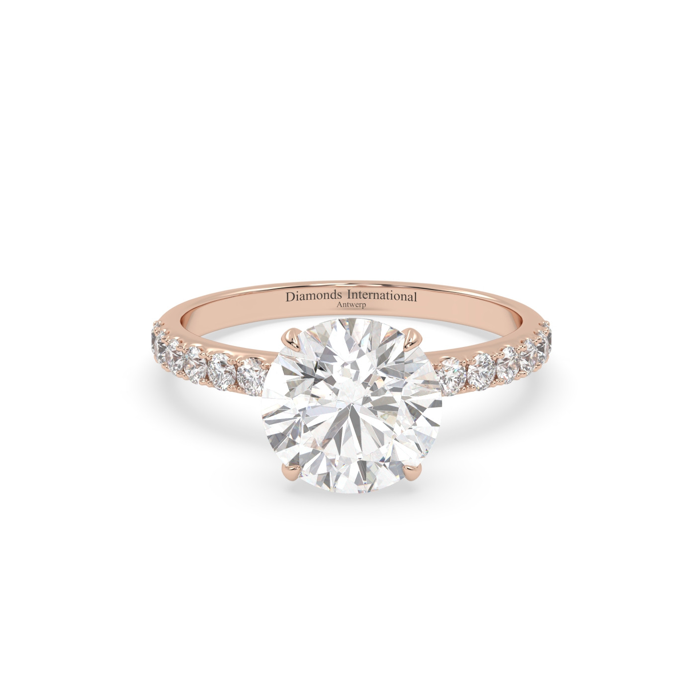 18k rose gold  round diamond engagament ring with pave band Photos & images