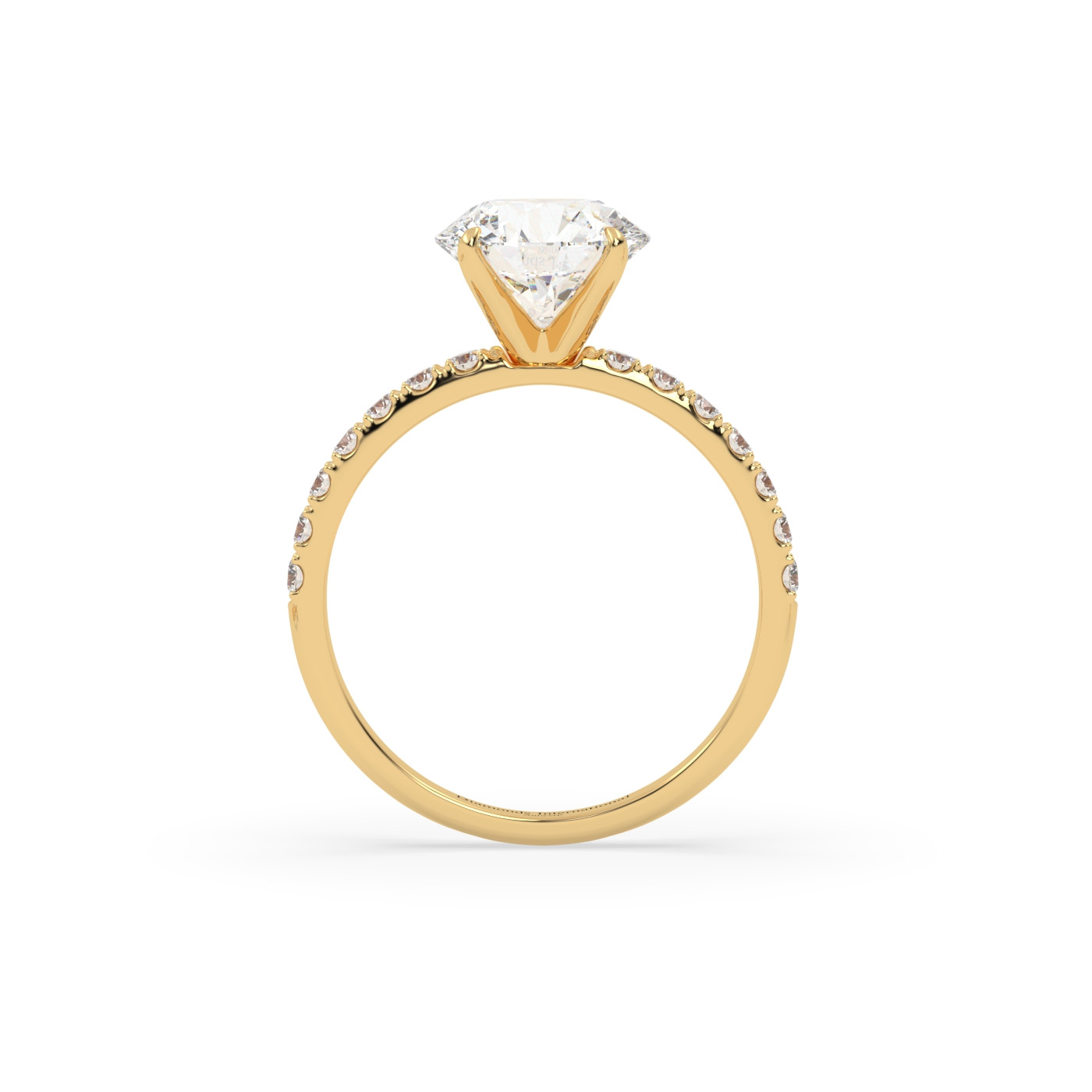 18k yellow gold  round diamond engagament ring with pave band