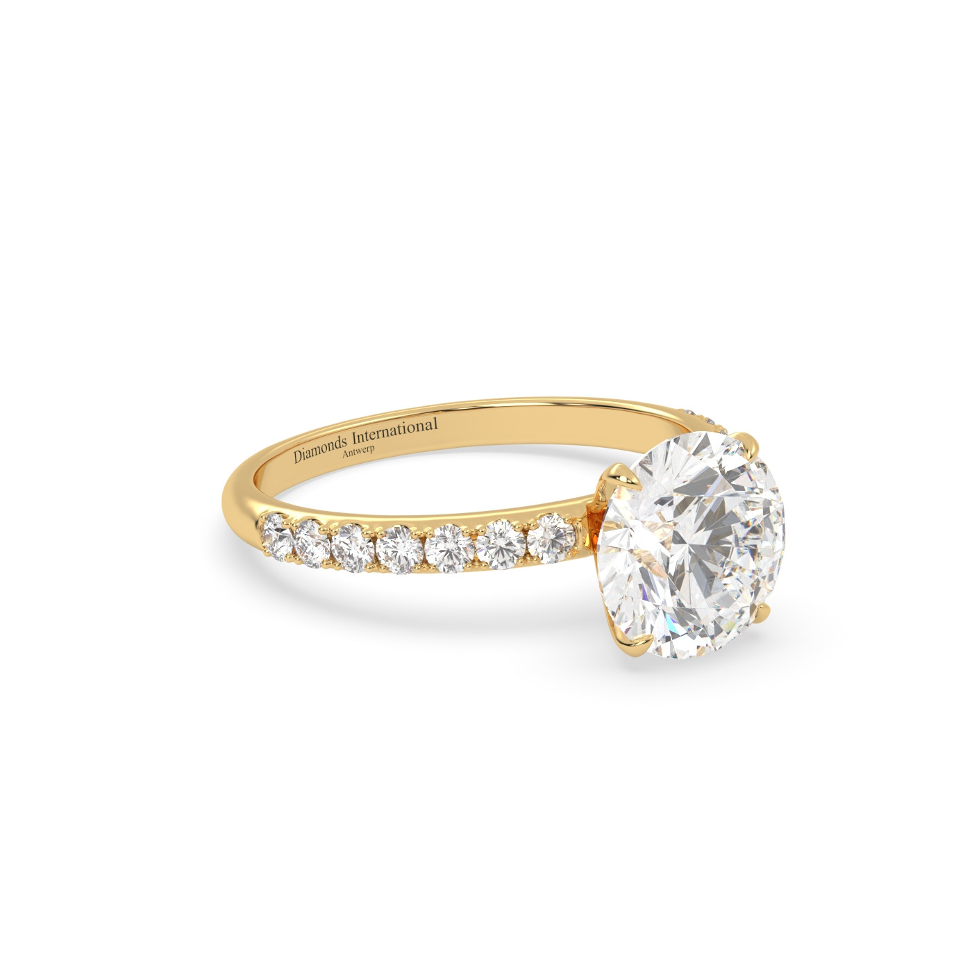 18k yellow gold  round diamond engagament ring with pave band