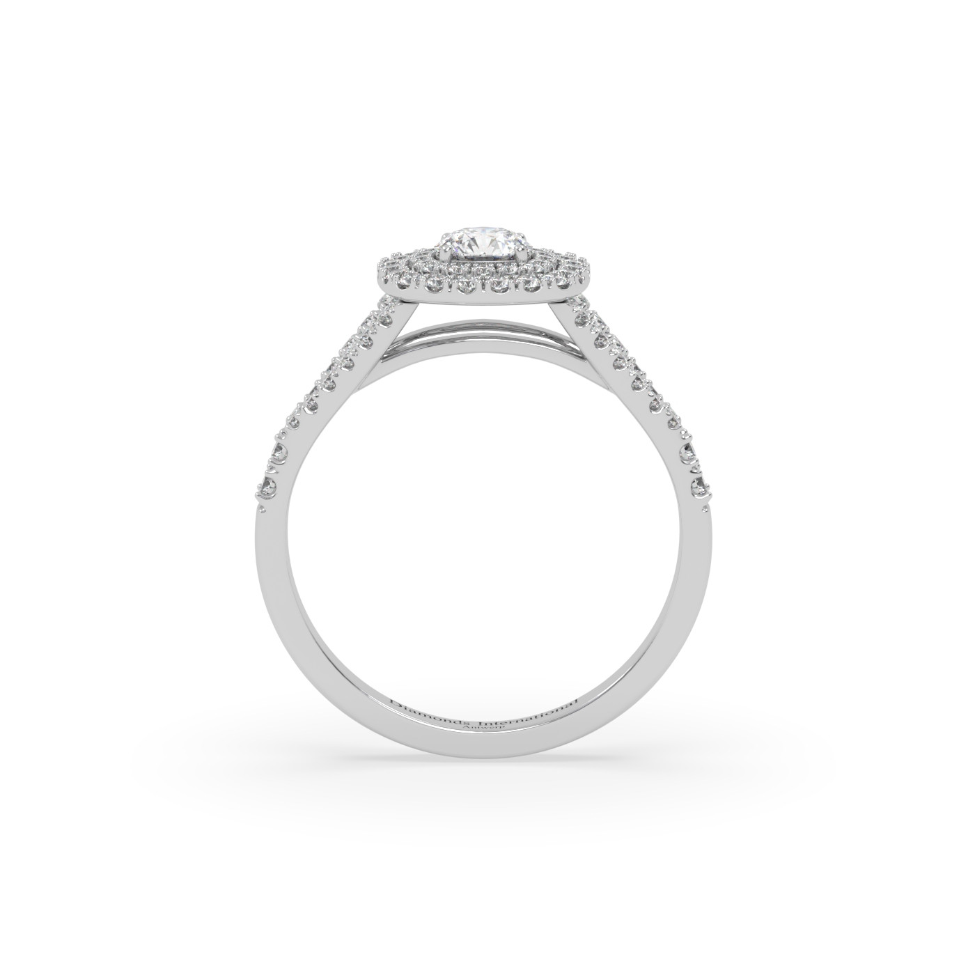 18k or blanc  bague de fiançailles diamant à tige fendue double halo taille ronde