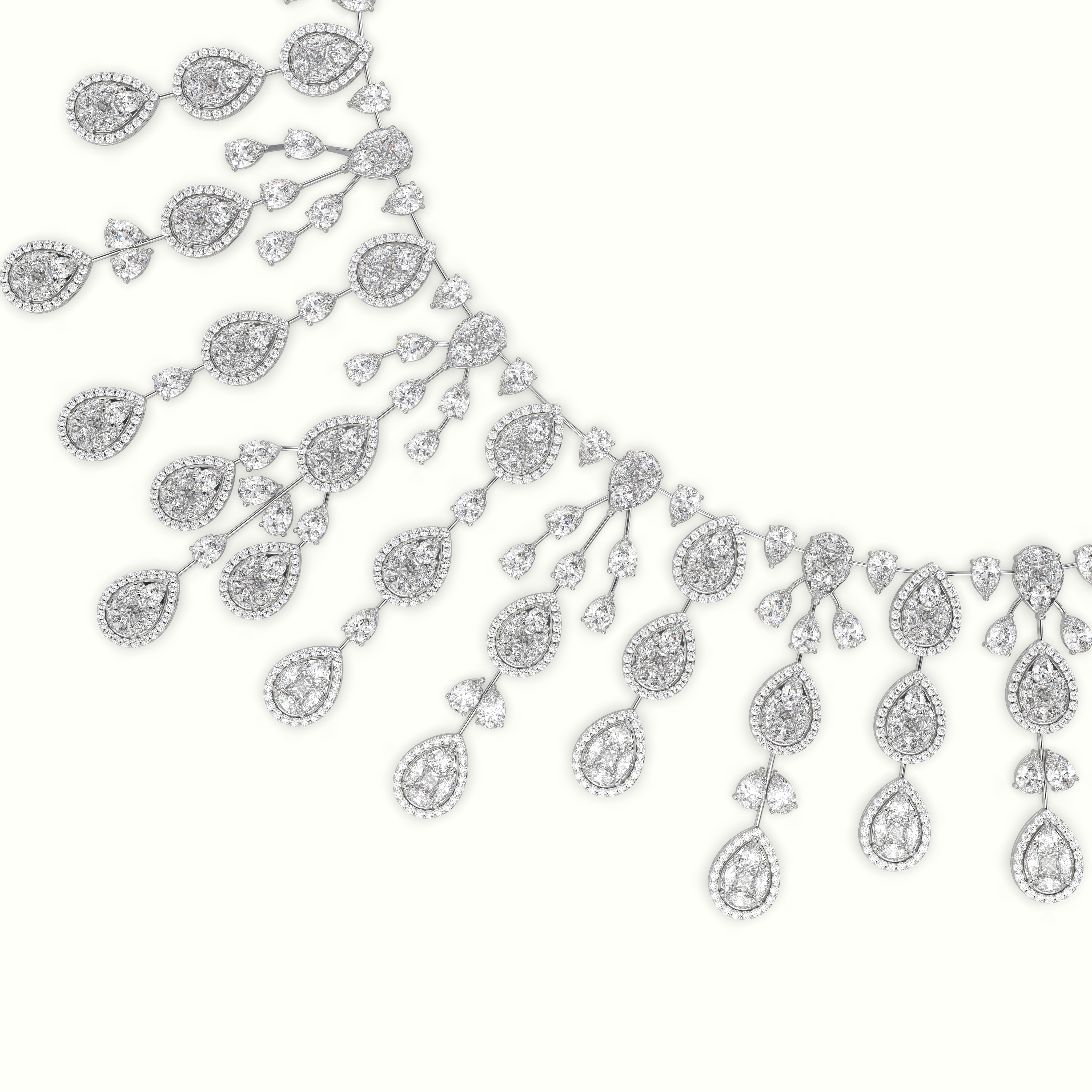 18k white gold  diamond chandelier necklace with exquisite pear-cut diamonds