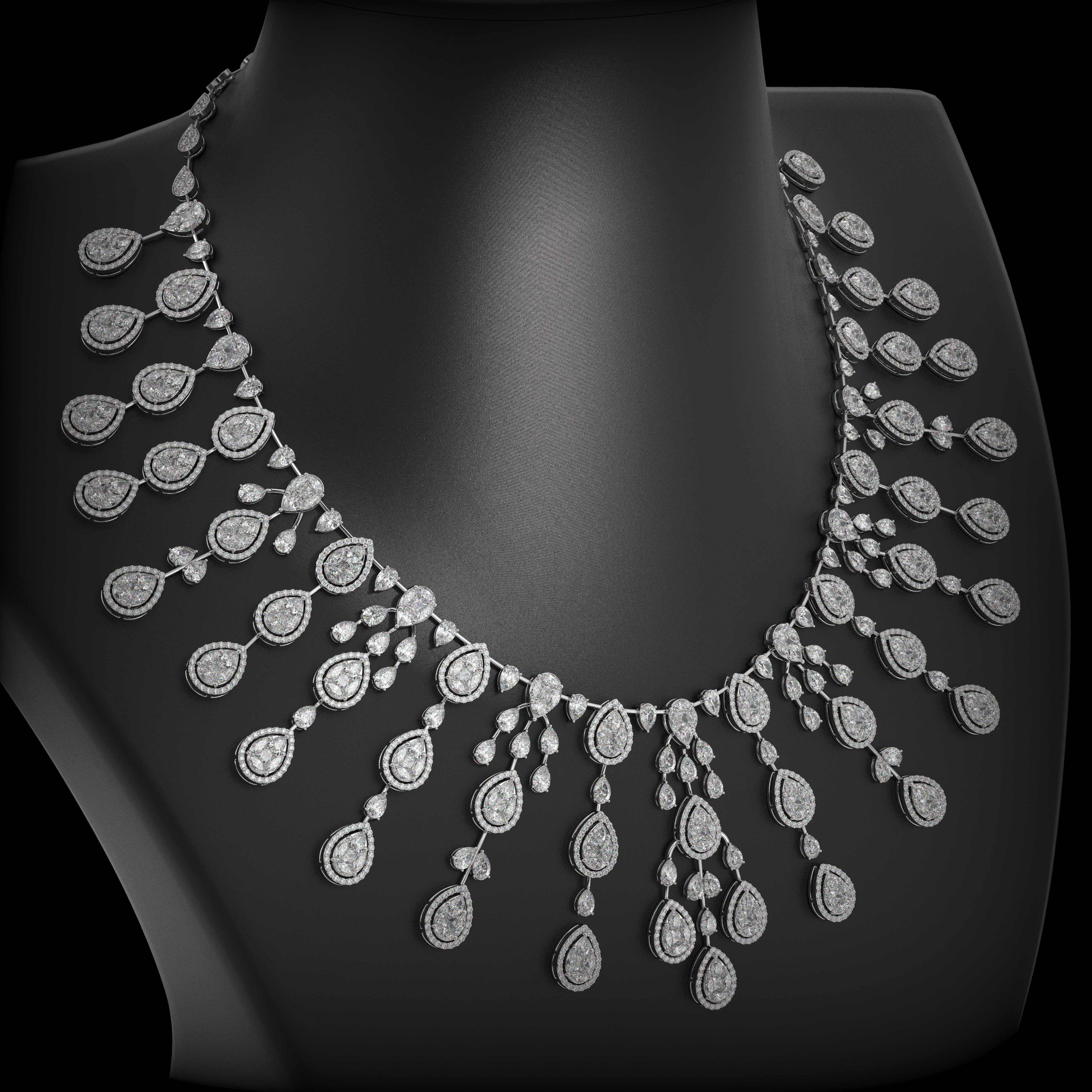 18k white gold  diamond chandelier necklace with exquisite pear-cut diamonds