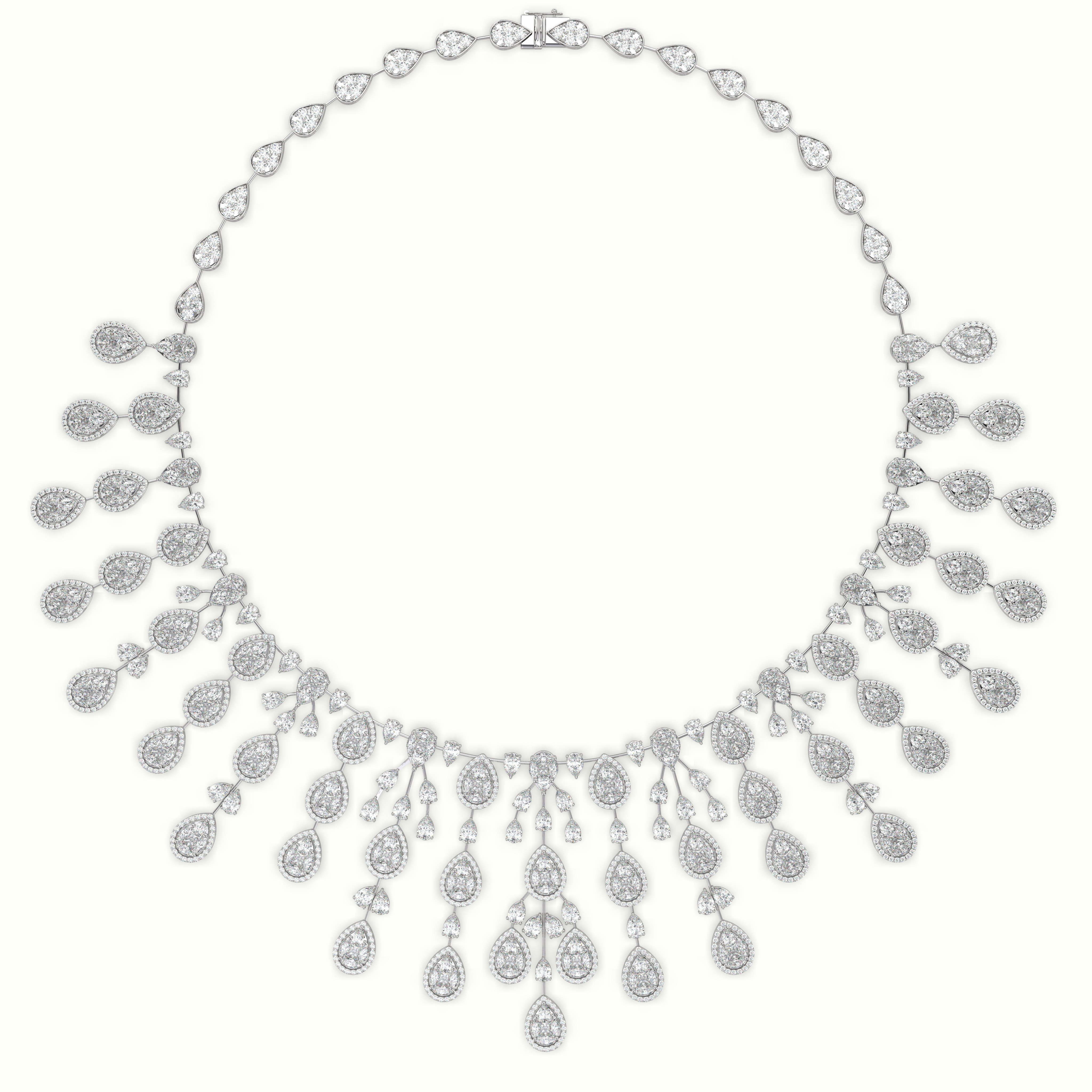 18k white gold  diamond chandelier necklace with exquisite pear-cut diamonds