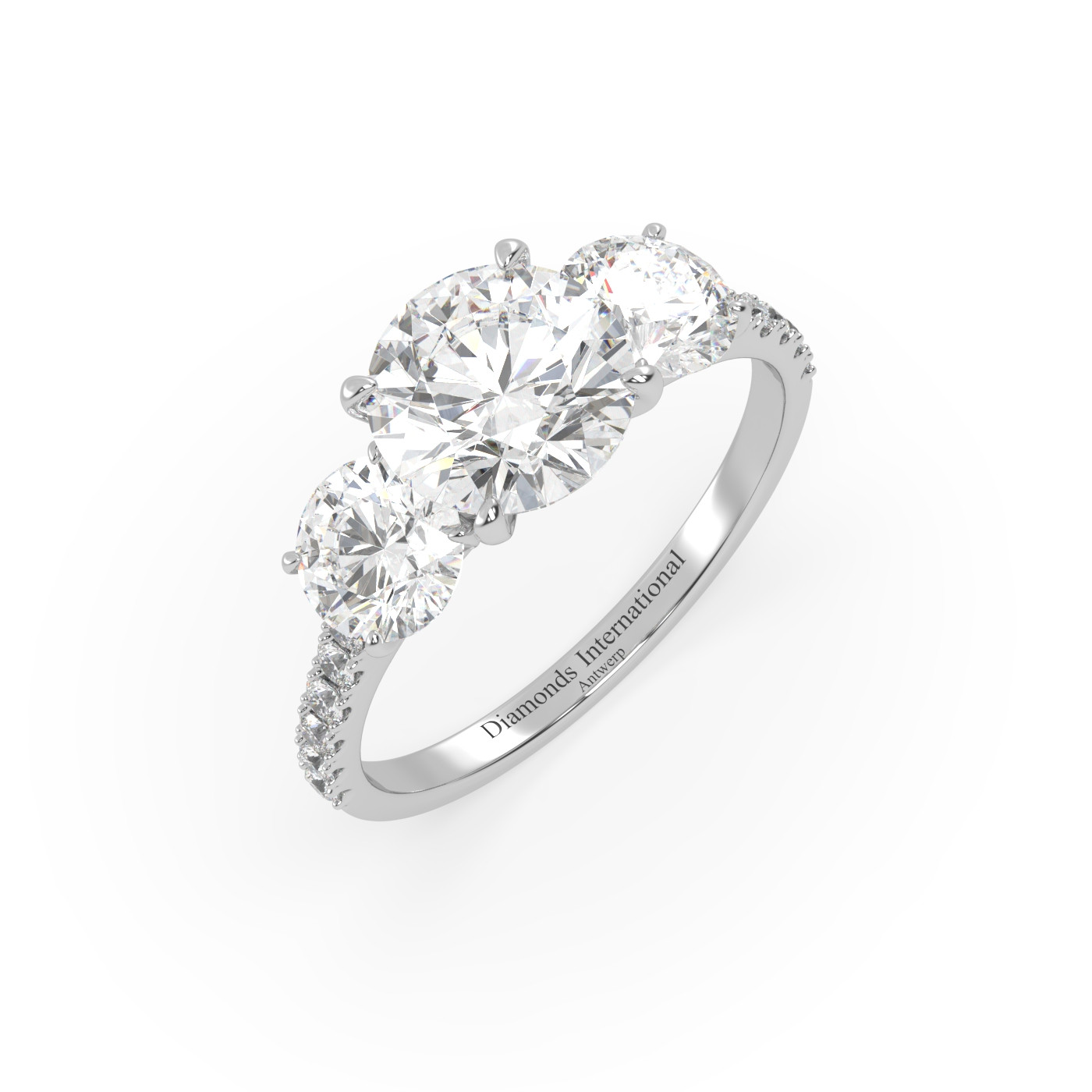 18k or blanc  bague diamant taille ronde avec pierres latérales