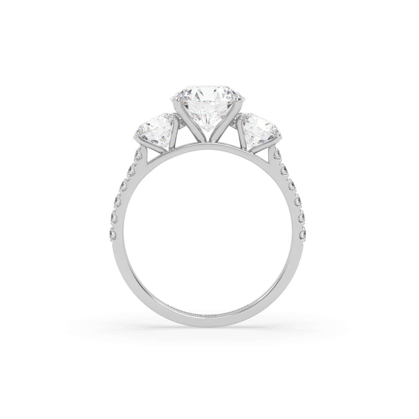 18k or blanc  bague diamant taille ronde avec pierres latérales