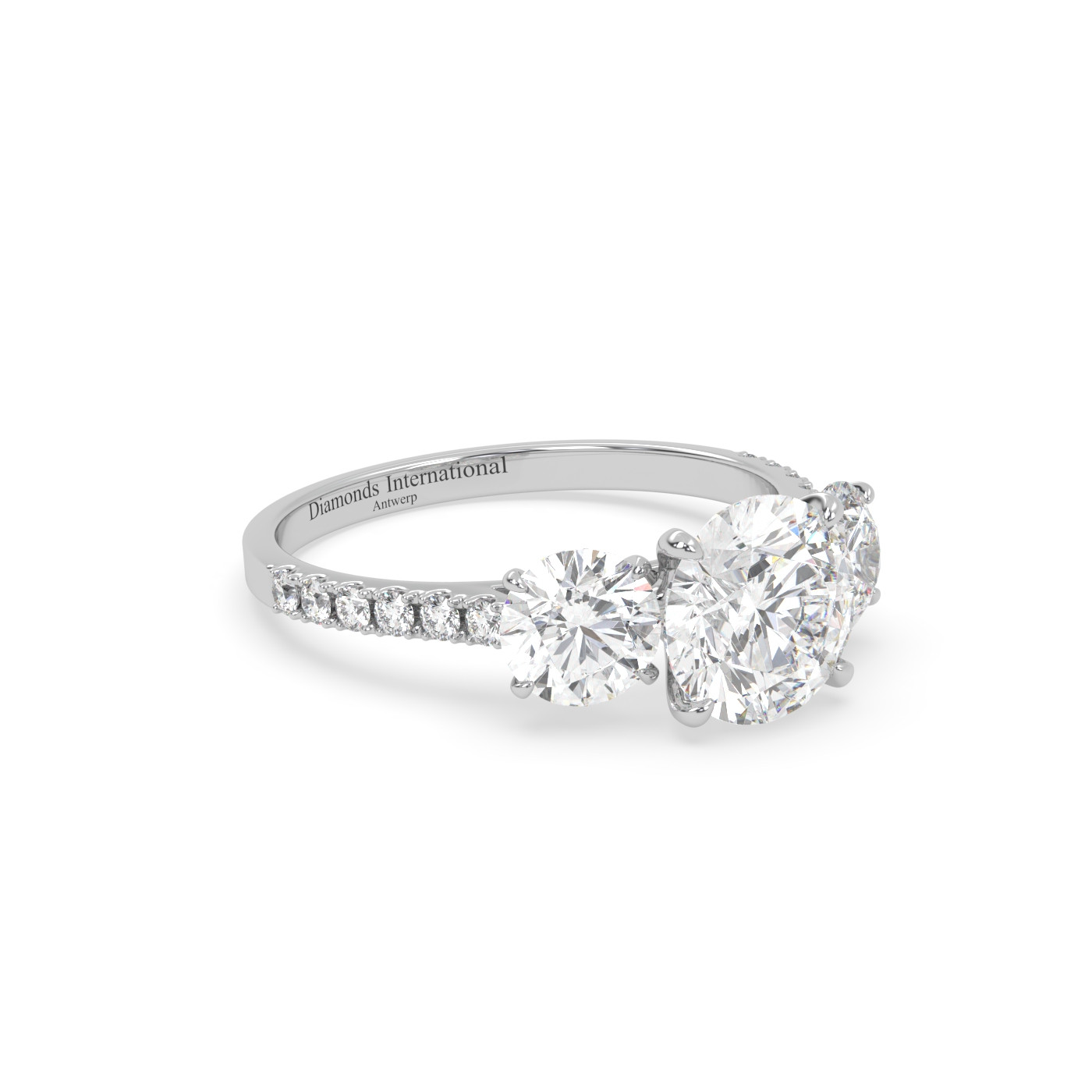 18k or blanc  bague diamant taille ronde avec pierres latérales