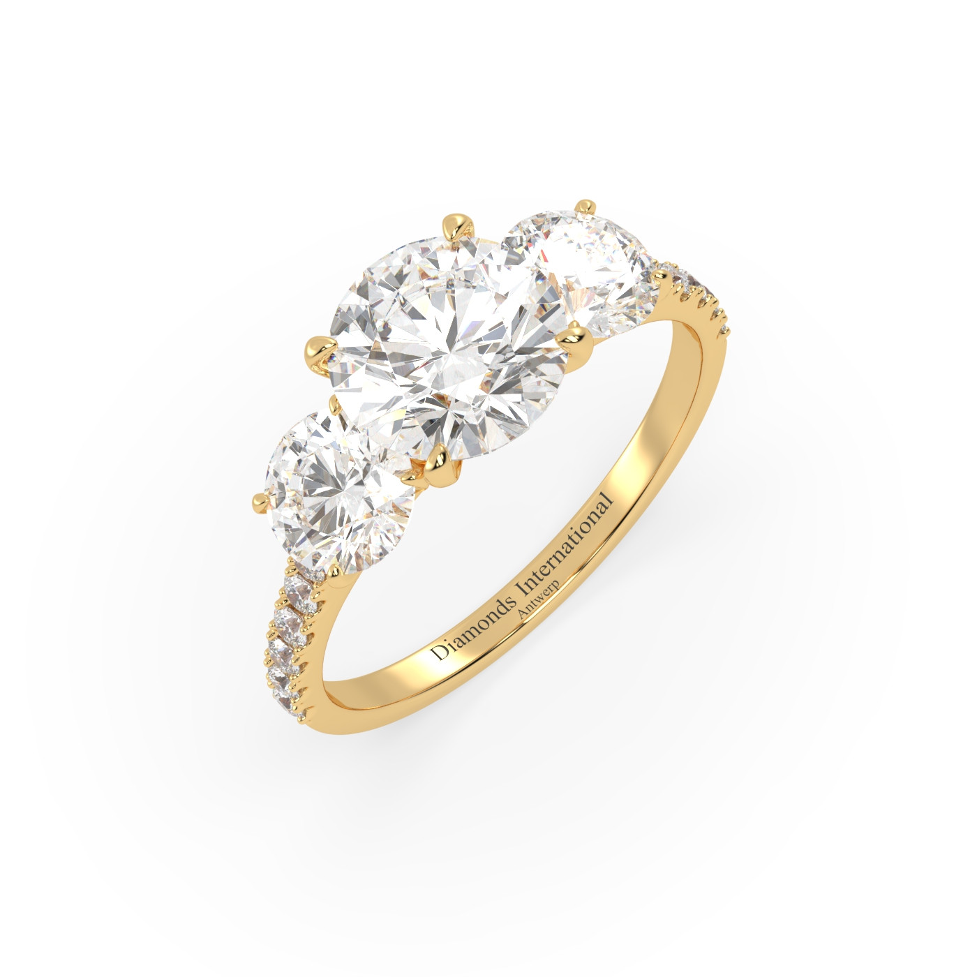 18k or jaune  bague diamant taille ronde avec pierres latérales