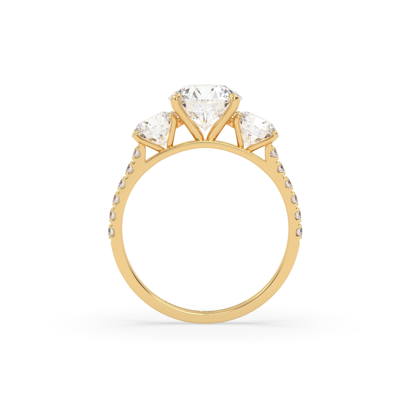 18k or jaune  bague diamant taille ronde avec pierres latérales