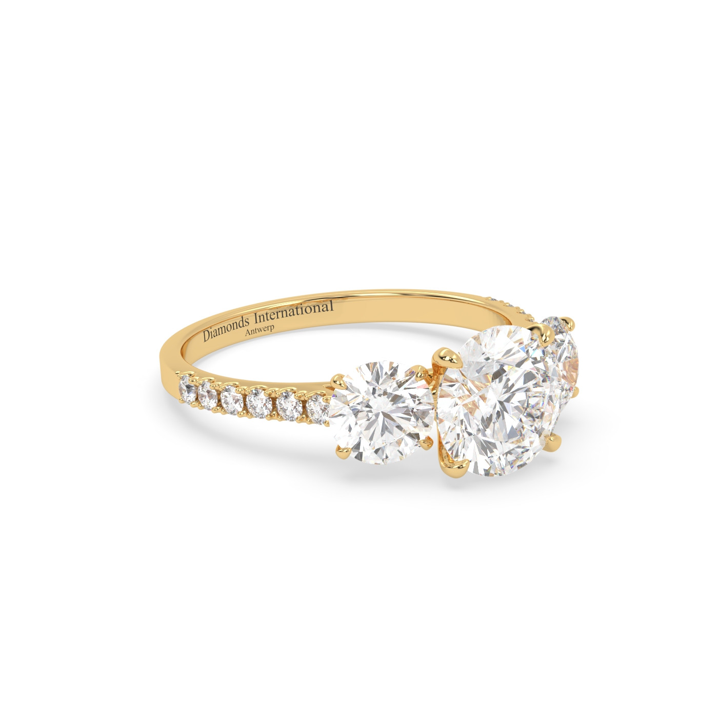 18k or jaune  bague diamant taille ronde avec pierres latérales