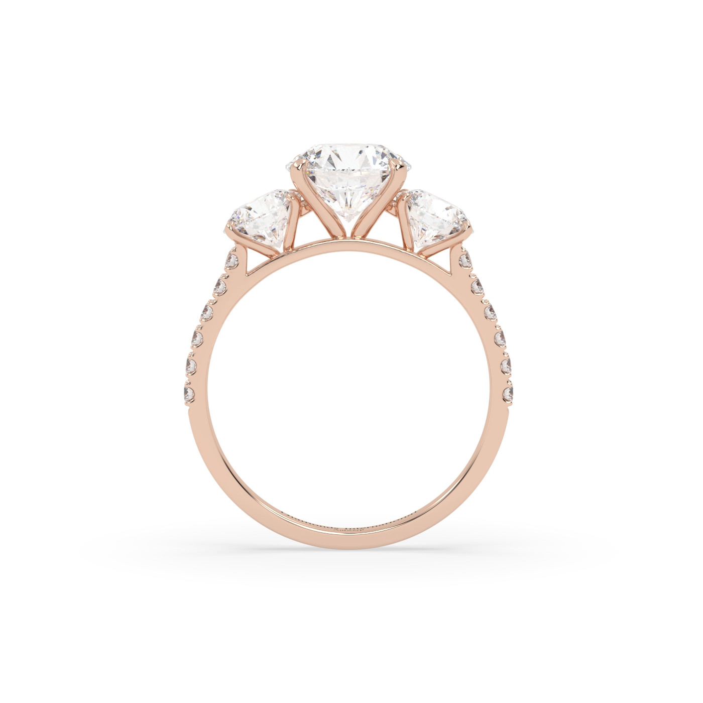 18k or rose  bague diamant taille ronde avec pierres latérales