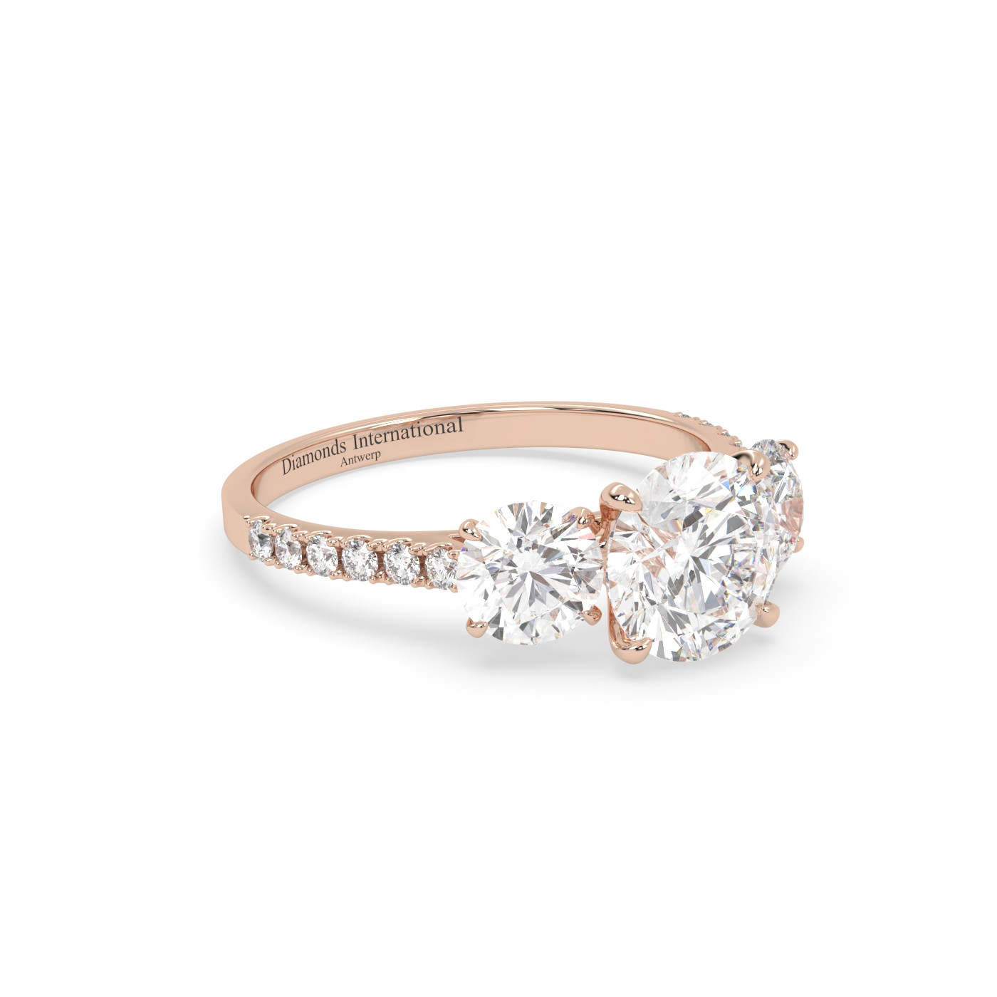 18k or rose  bague diamant taille ronde avec pierres latérales