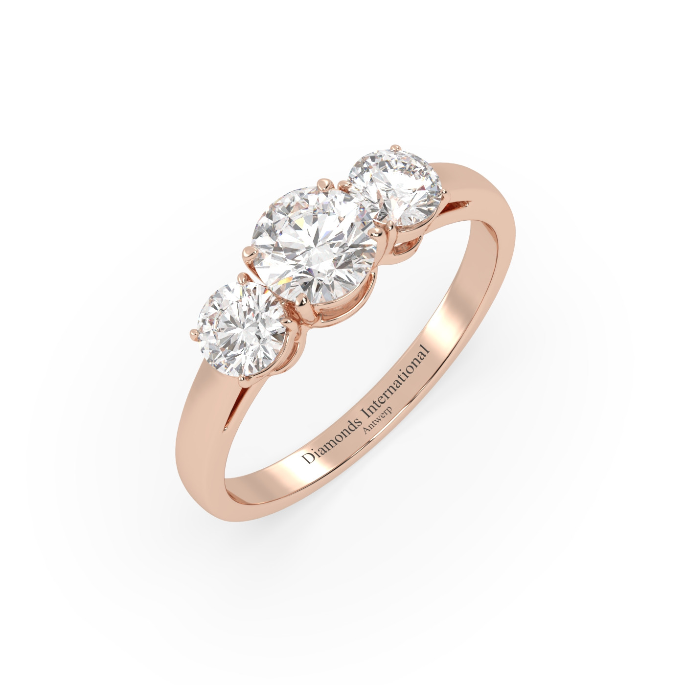18k or rose  bague diamant 3 pierres taille ronde