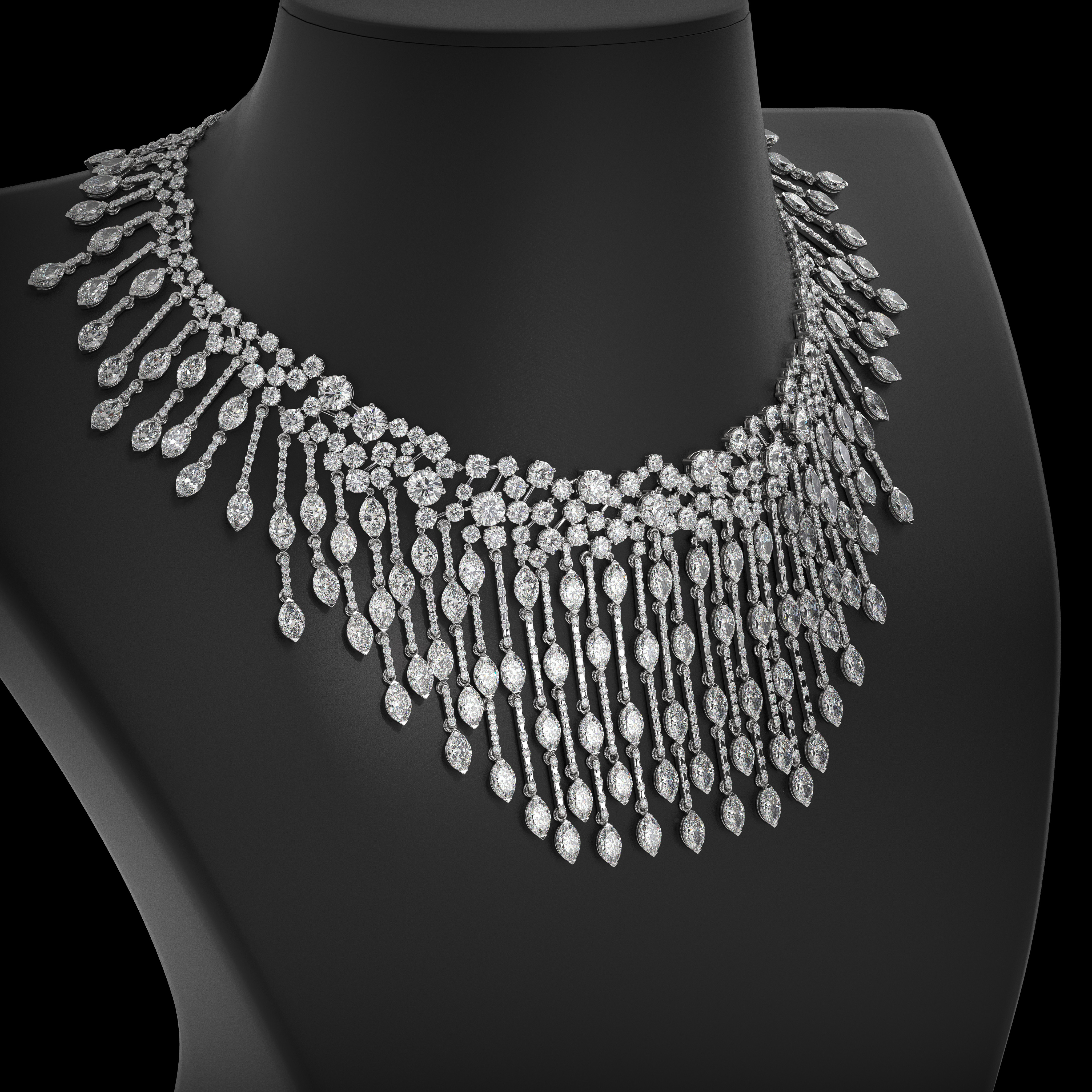 18k white gold  diamond fringe necklace with exquisite marquise-cut diamonds