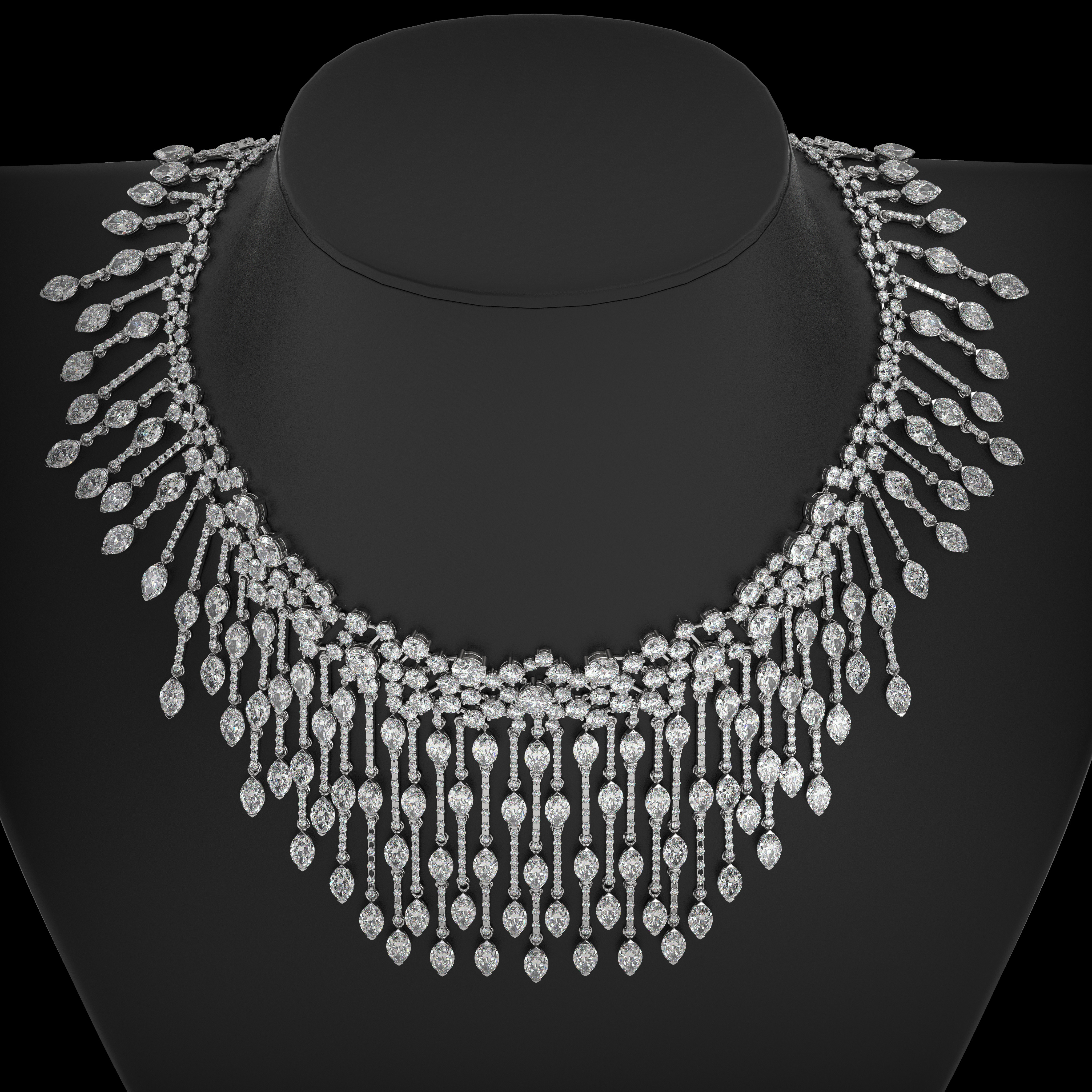 18k white gold  diamond fringe necklace with exquisite marquise-cut diamonds