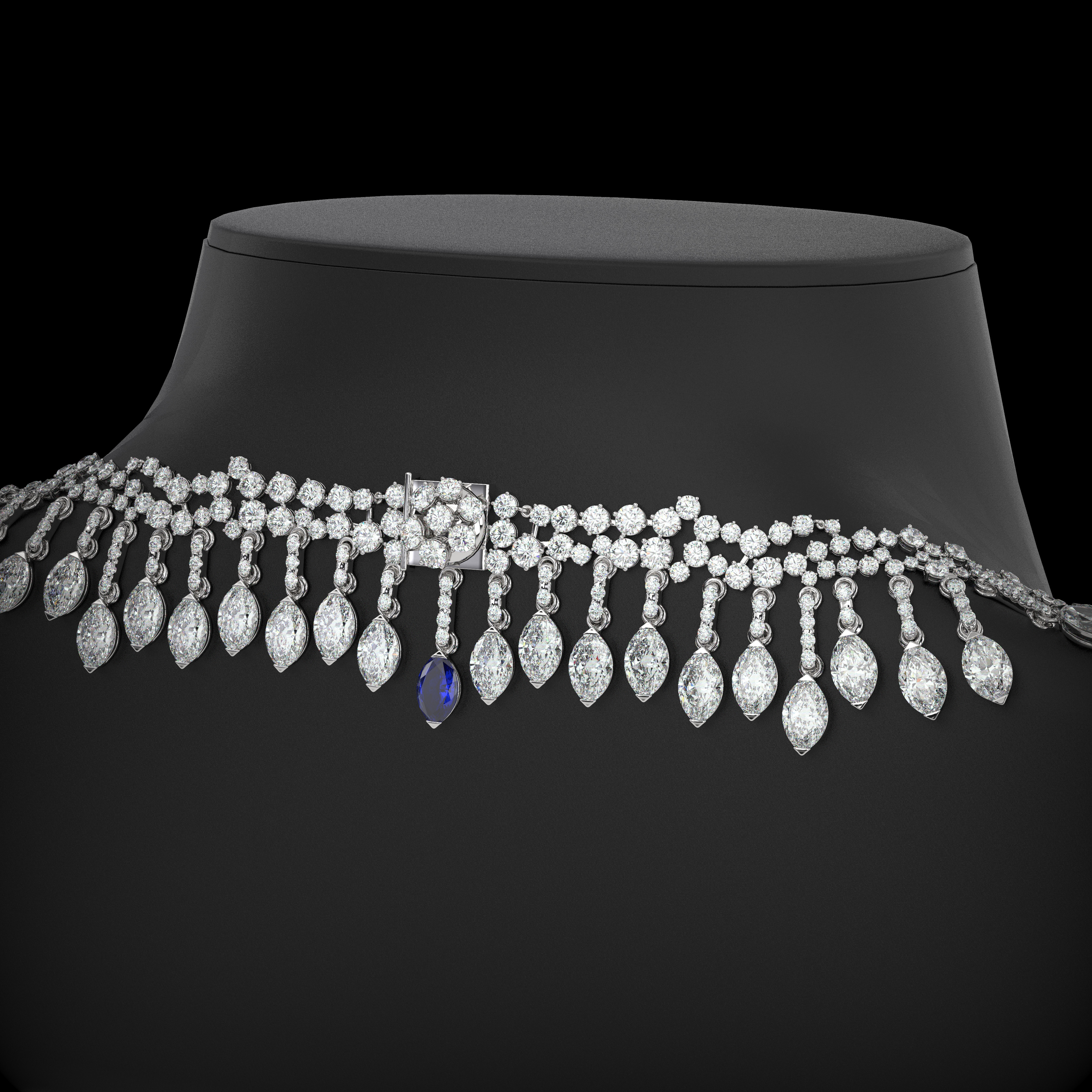 18k white gold  diamond fringe necklace with exquisite marquise-cut diamonds