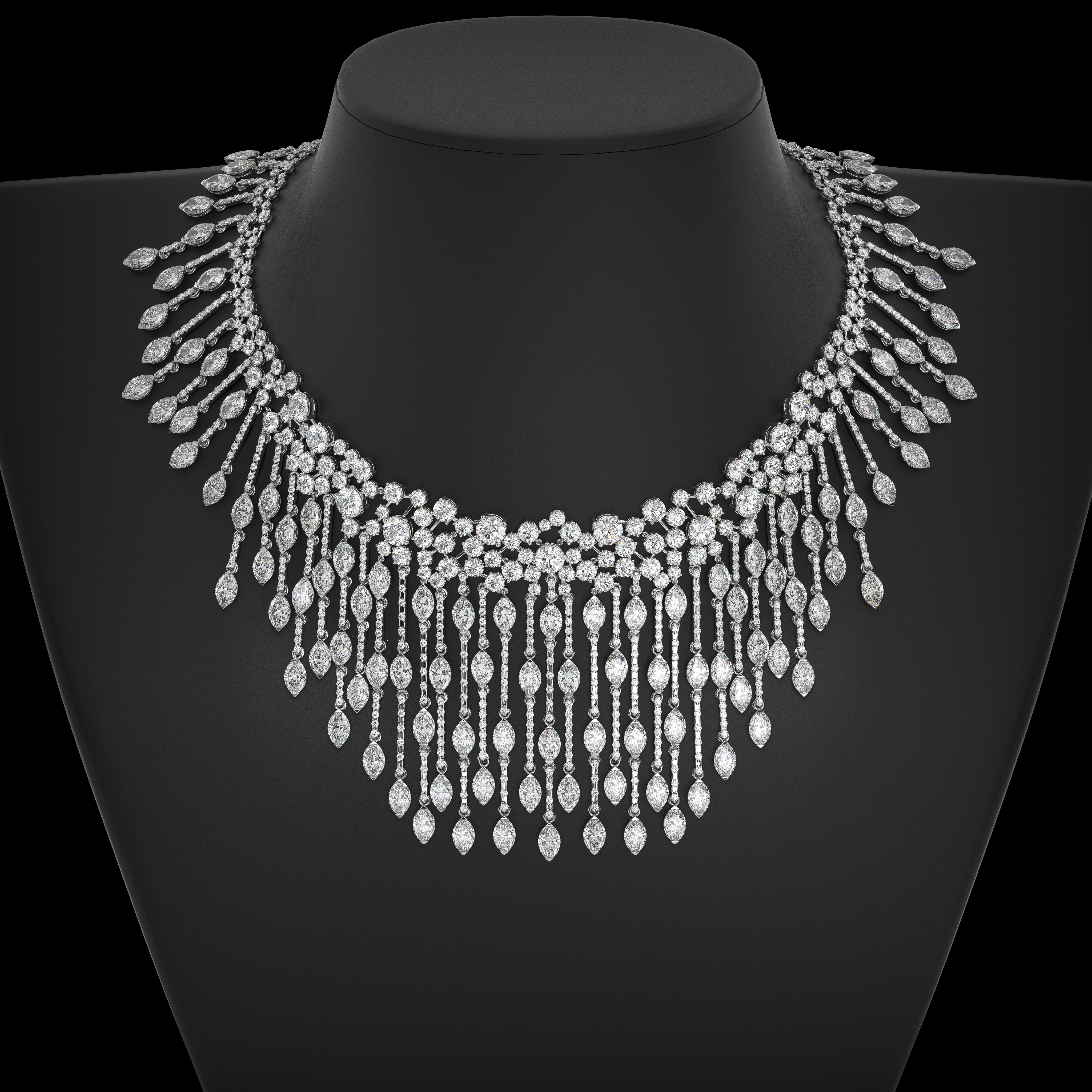 18k white gold  diamond chandelier necklace with exquisite pear-cut diamonds