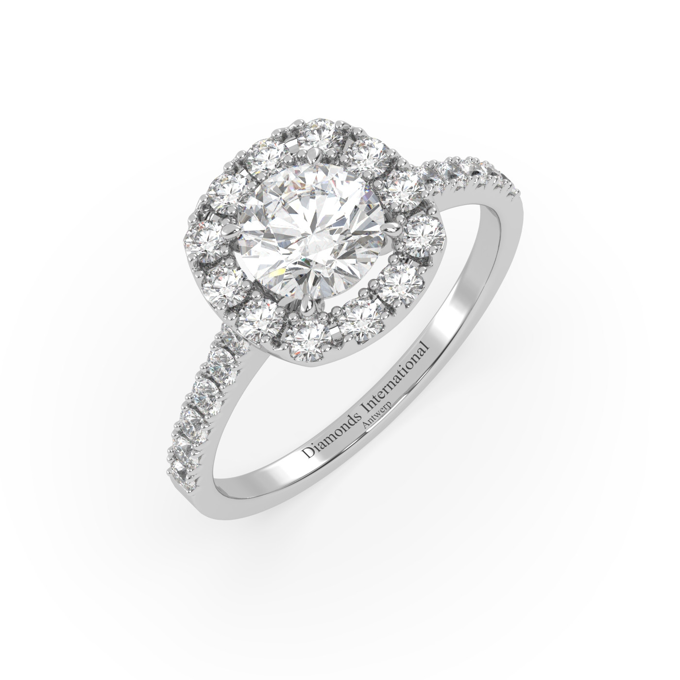 18k or blanc  bague de fiançailles halo de diamants taille ronde avec bande pavée