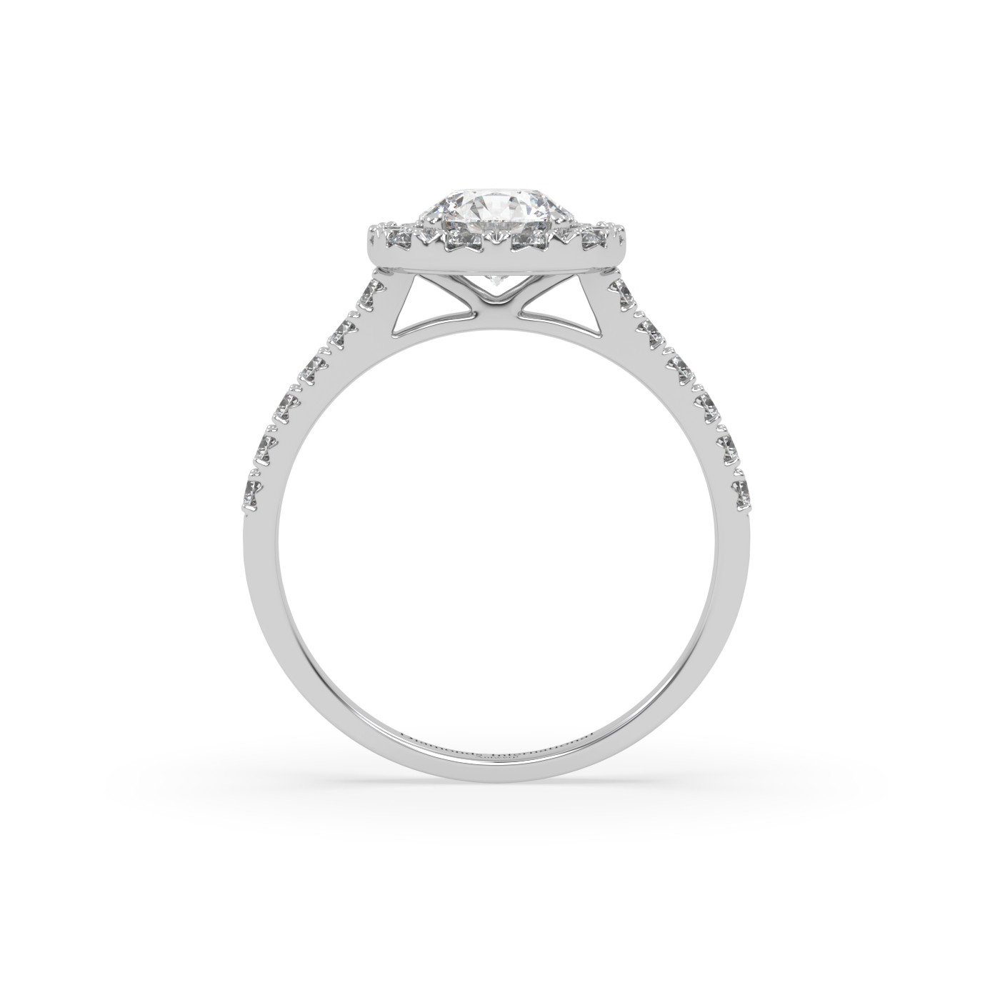 18k or blanc  bague de fiançailles halo de diamants taille ronde avec bande pavée