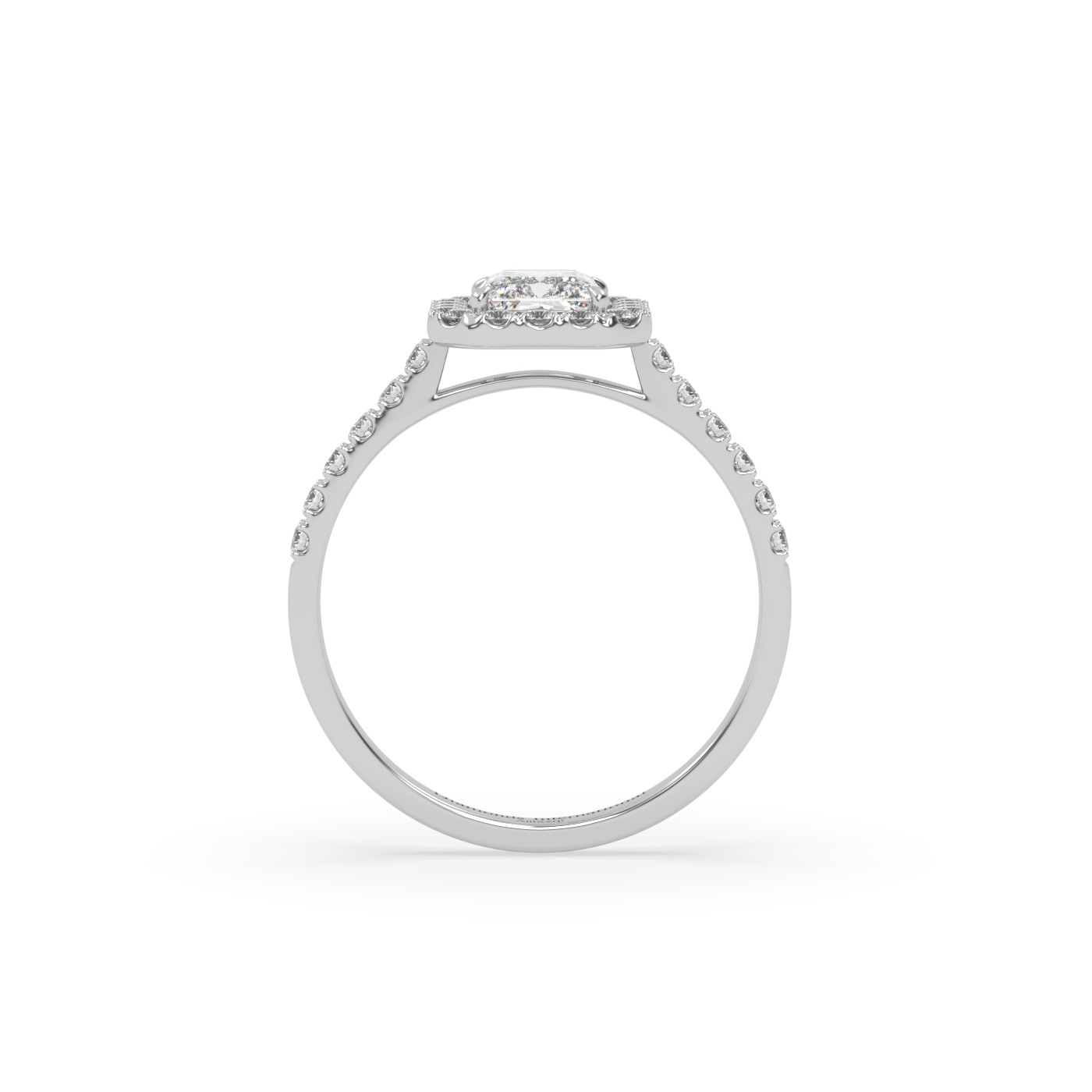 18k or blanc  bague de fiançailles en diamant de style halo taille émeraude avec bande pavée