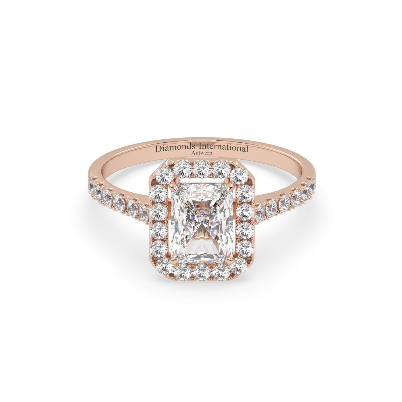 18k or blanc  bague de fiançailles en diamant de style halo taille émeraude avec bande pavée Photos & images