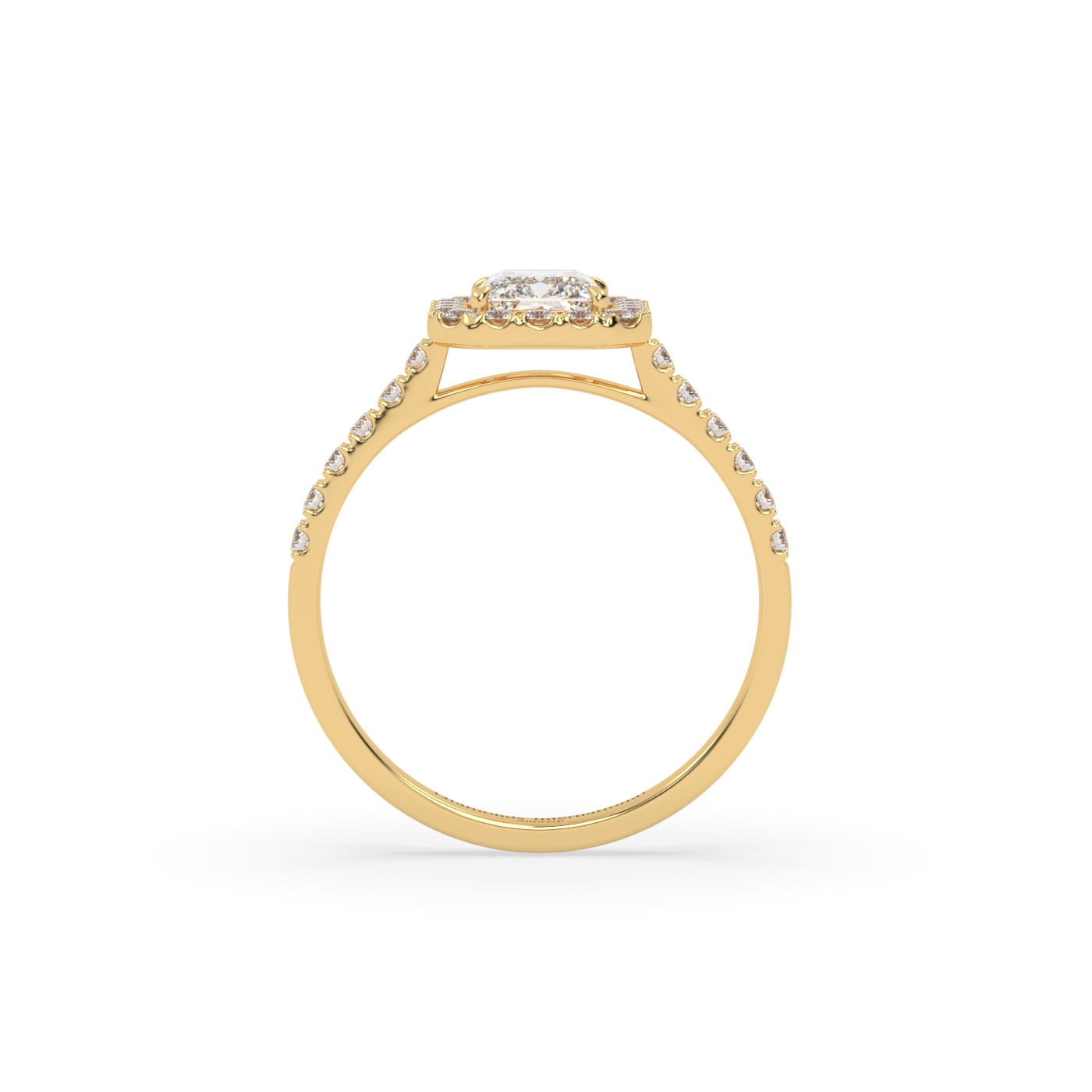 18k or jaune  bague de fiançailles en diamant de style halo taille émeraude avec bande pavée