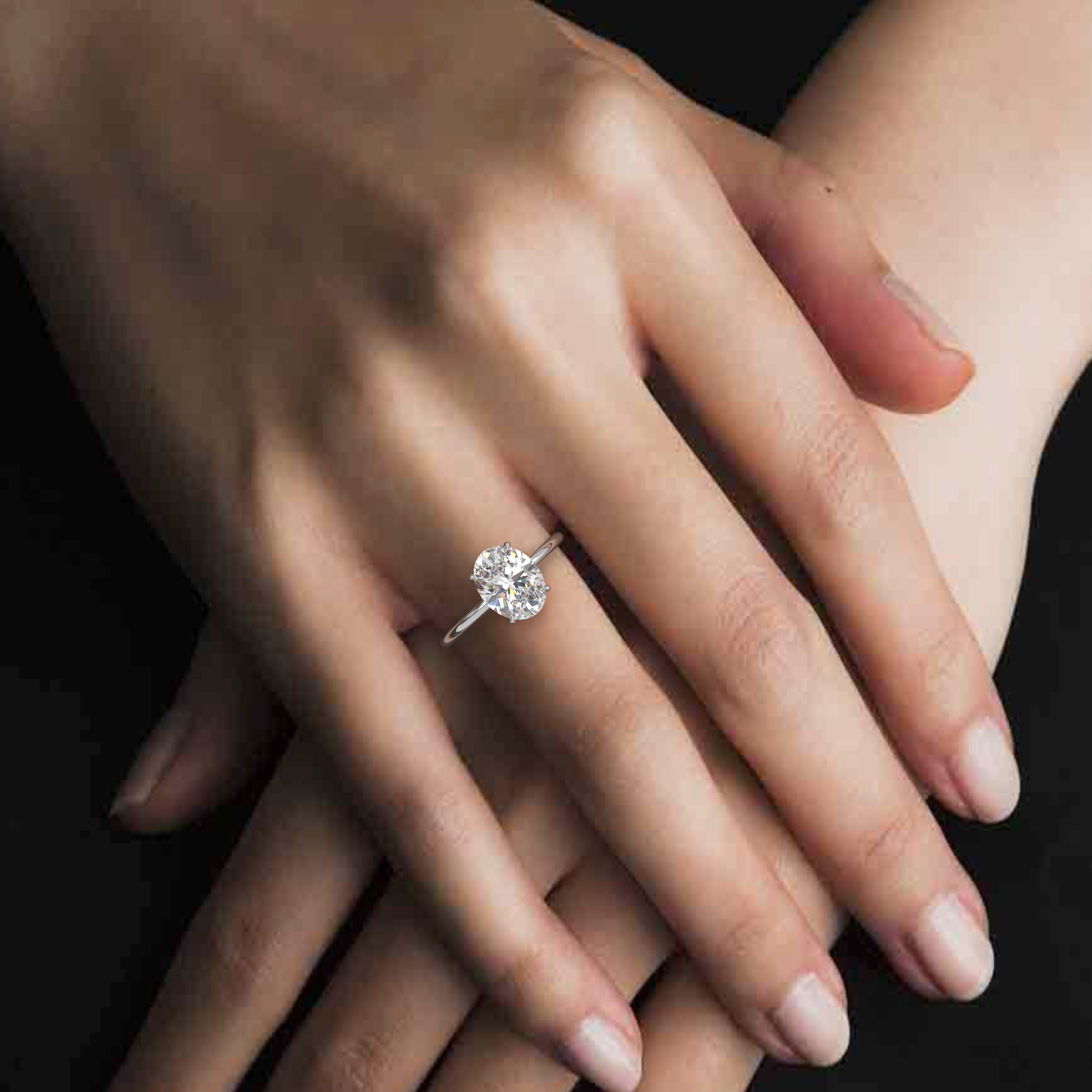 18k or blanc  bague solitaire avec diamant ovale de 2.0 à 0 carats