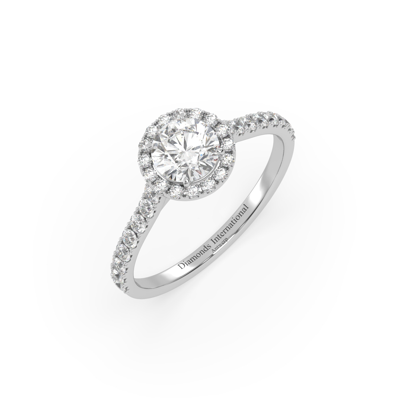 18k white gold  round cut halo pave set diamond ring