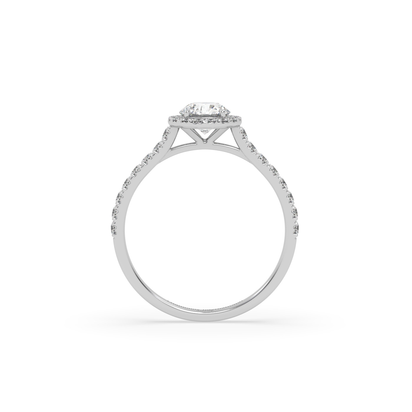 18k white gold  round cut halo pave set diamond ring