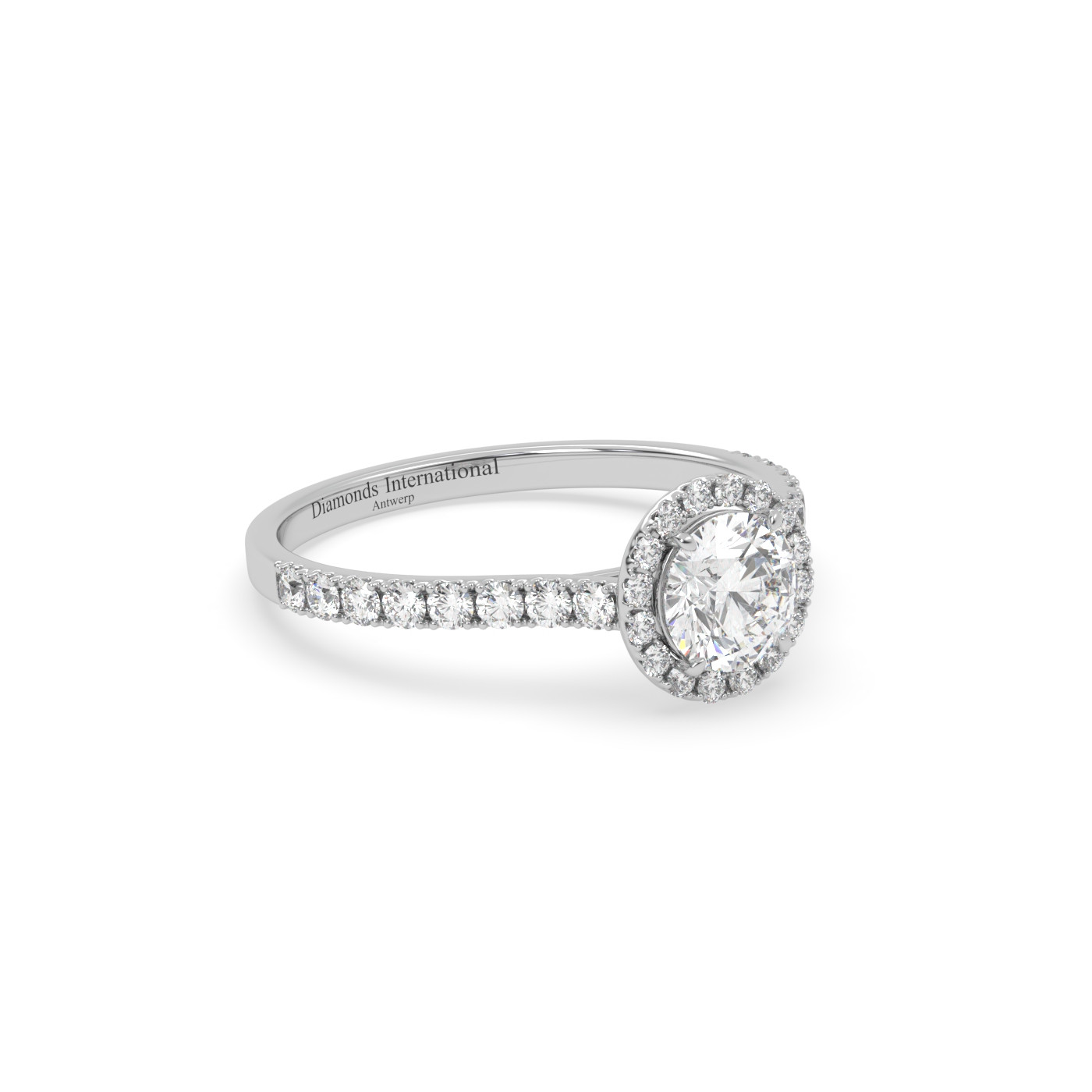 18k white gold  round cut halo pave set diamond ring