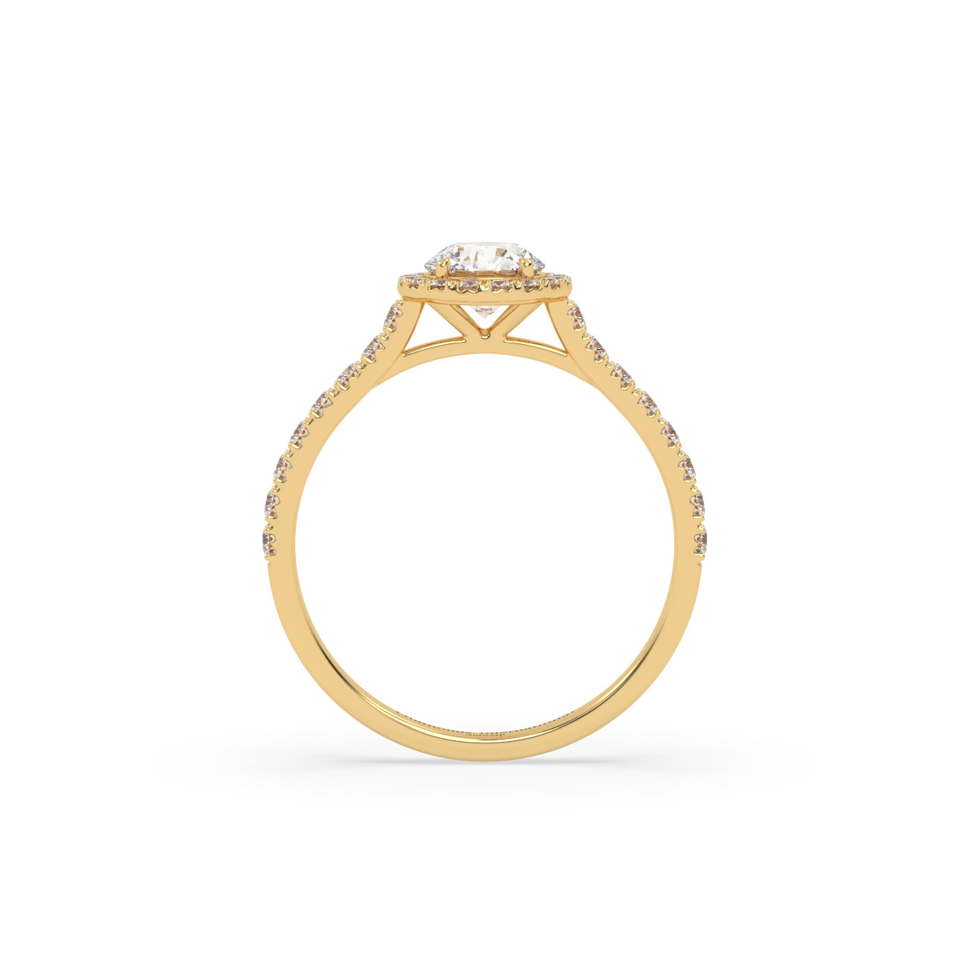 18k yellow gold  round cut halo pave set diamond ring