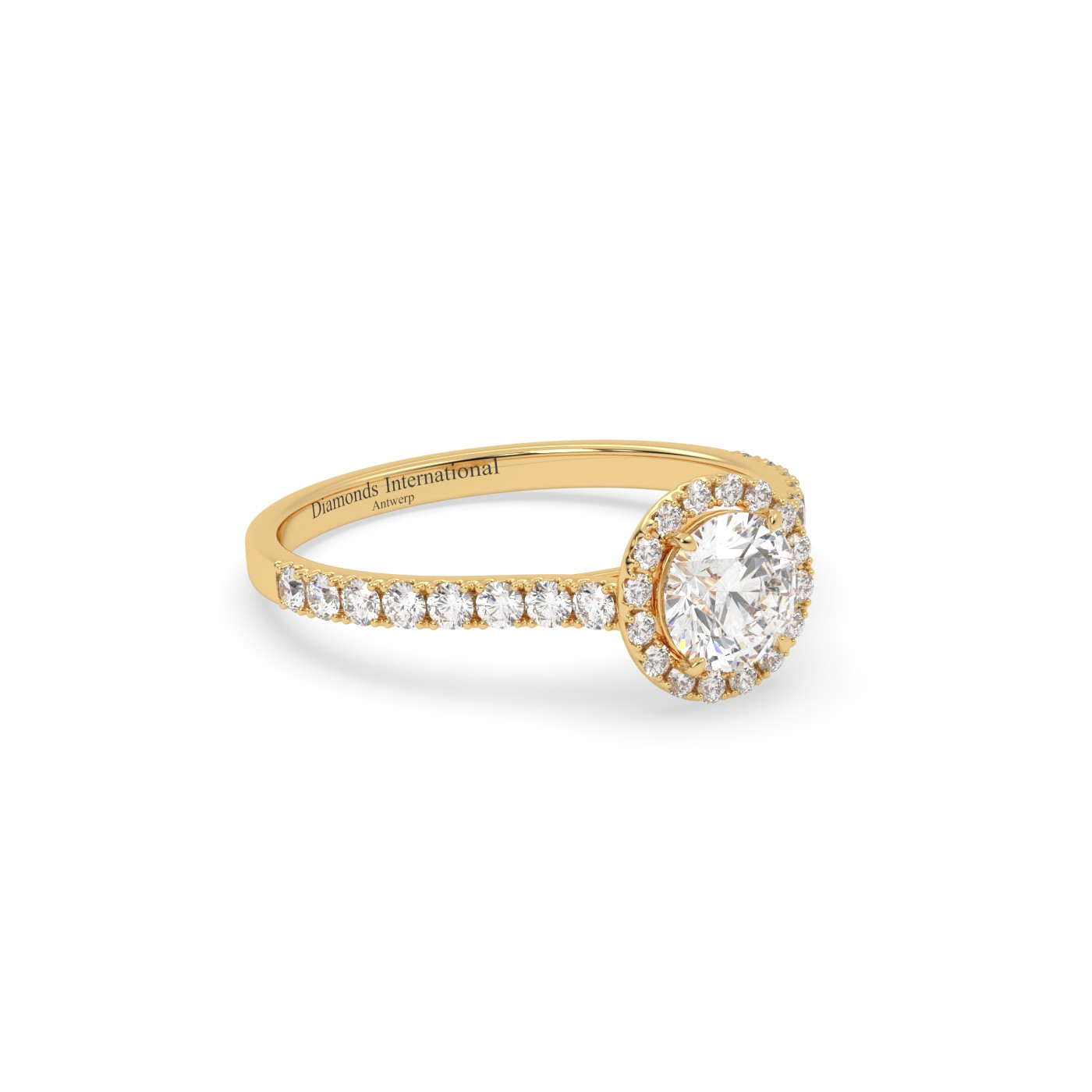 18k yellow gold  round cut halo pave set diamond ring