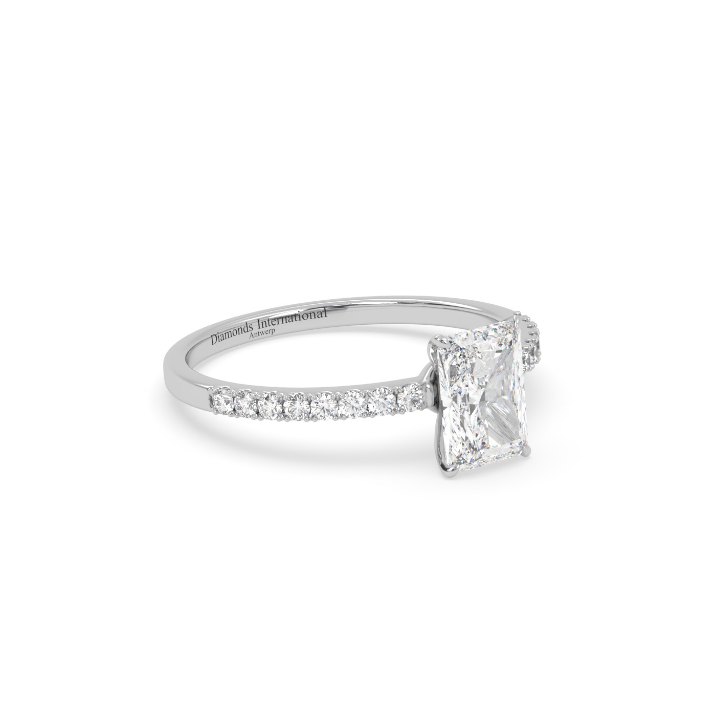 18k white gold  emerald cut pave set diamond ring