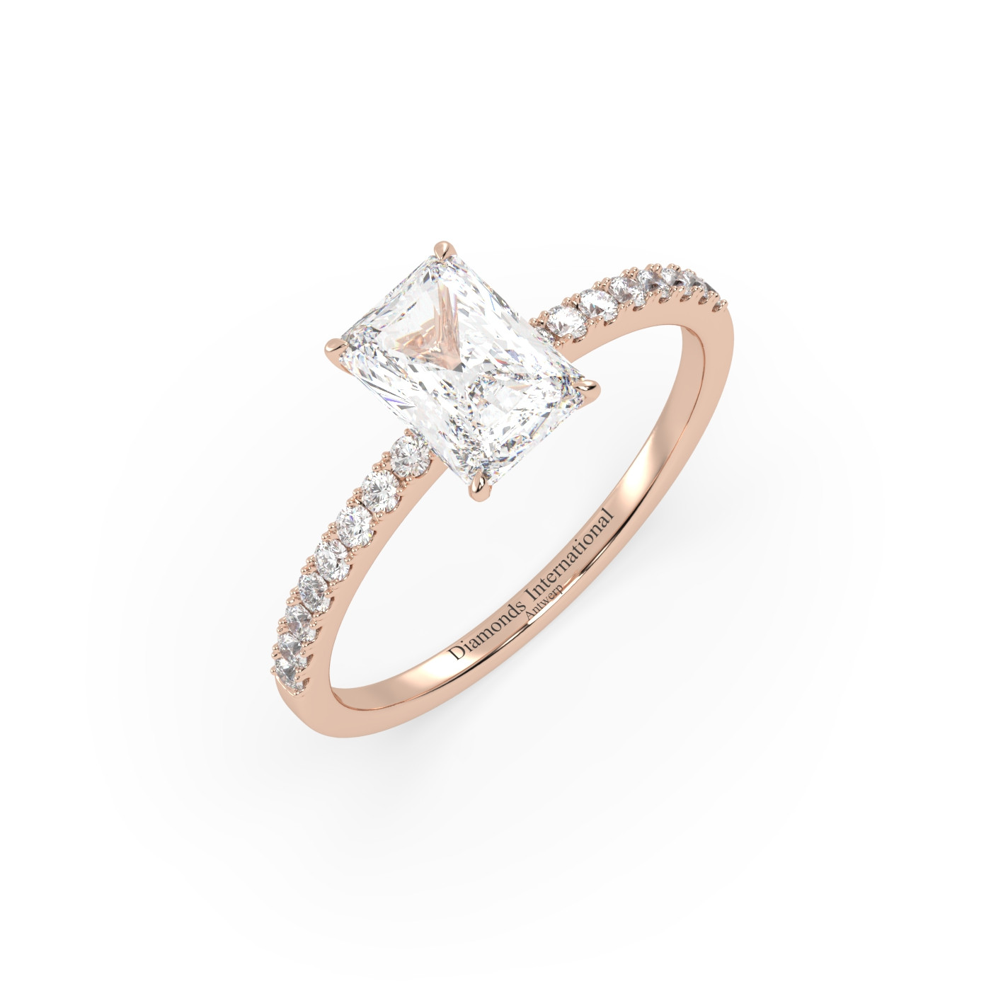 18k rose gold  emerald cut pave set diamond ring