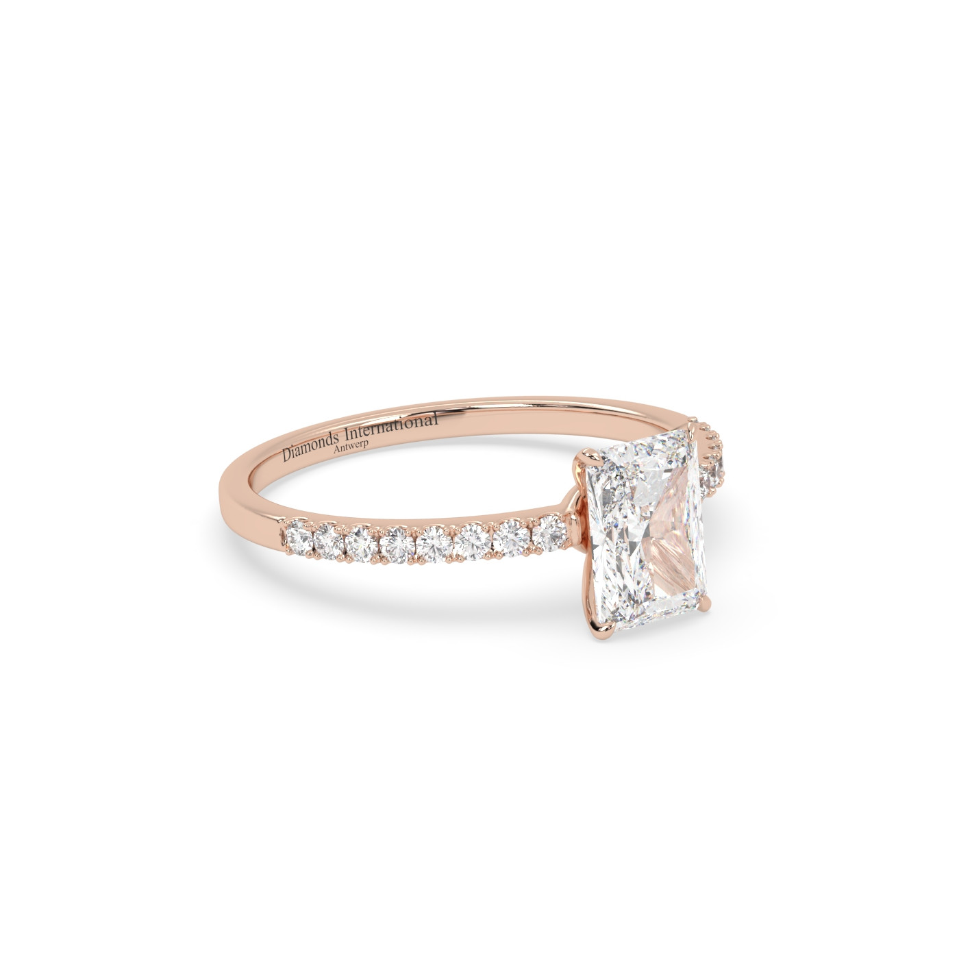 18k rose gold  emerald cut pave set diamond ring