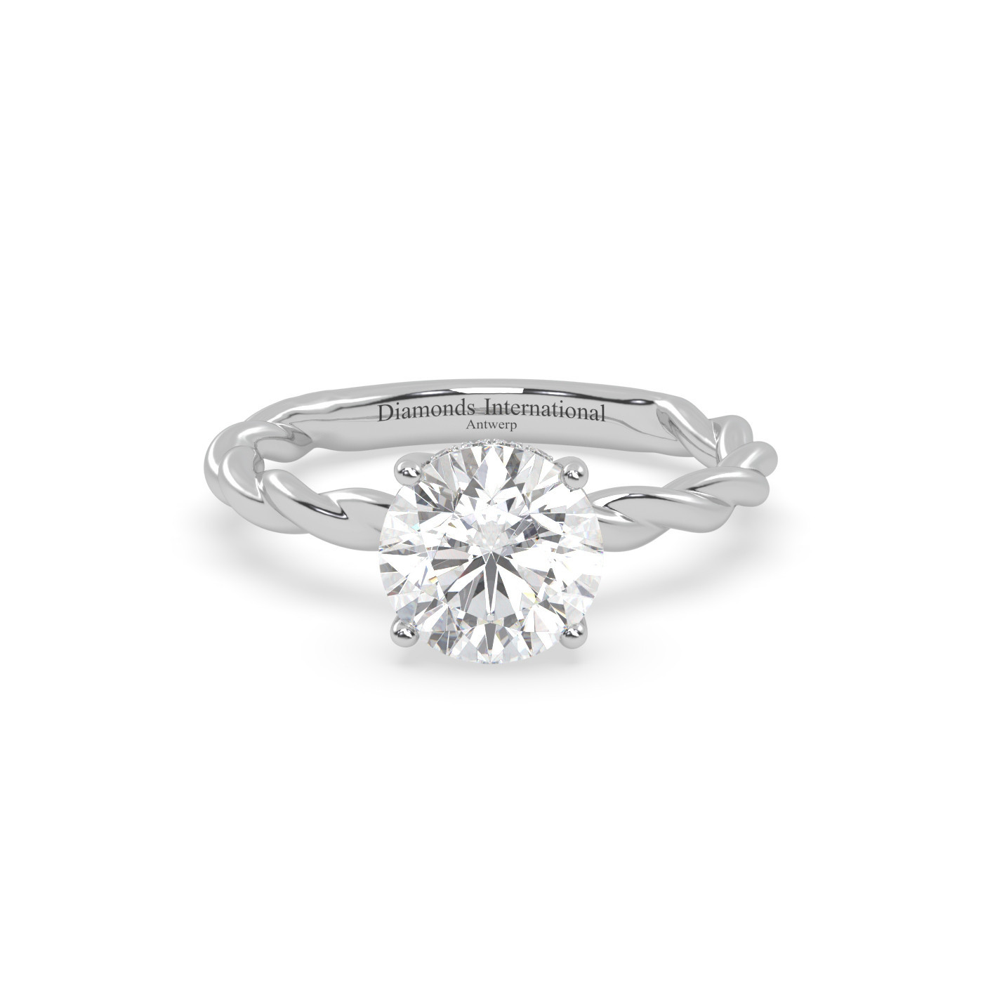 18k white gold  round cut solitaire braided diamond ring Photos & images