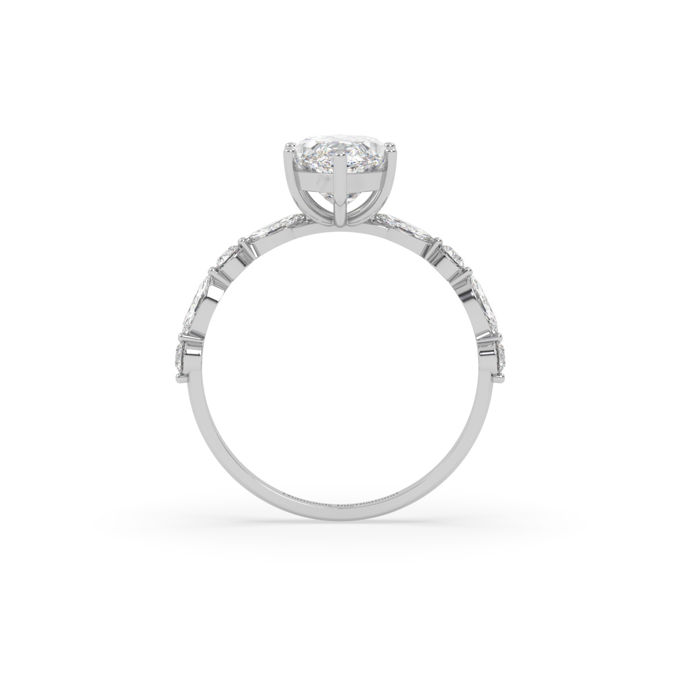 18k or blanc  bague en diamant marquise avec diamants latéraux marquise & ronds