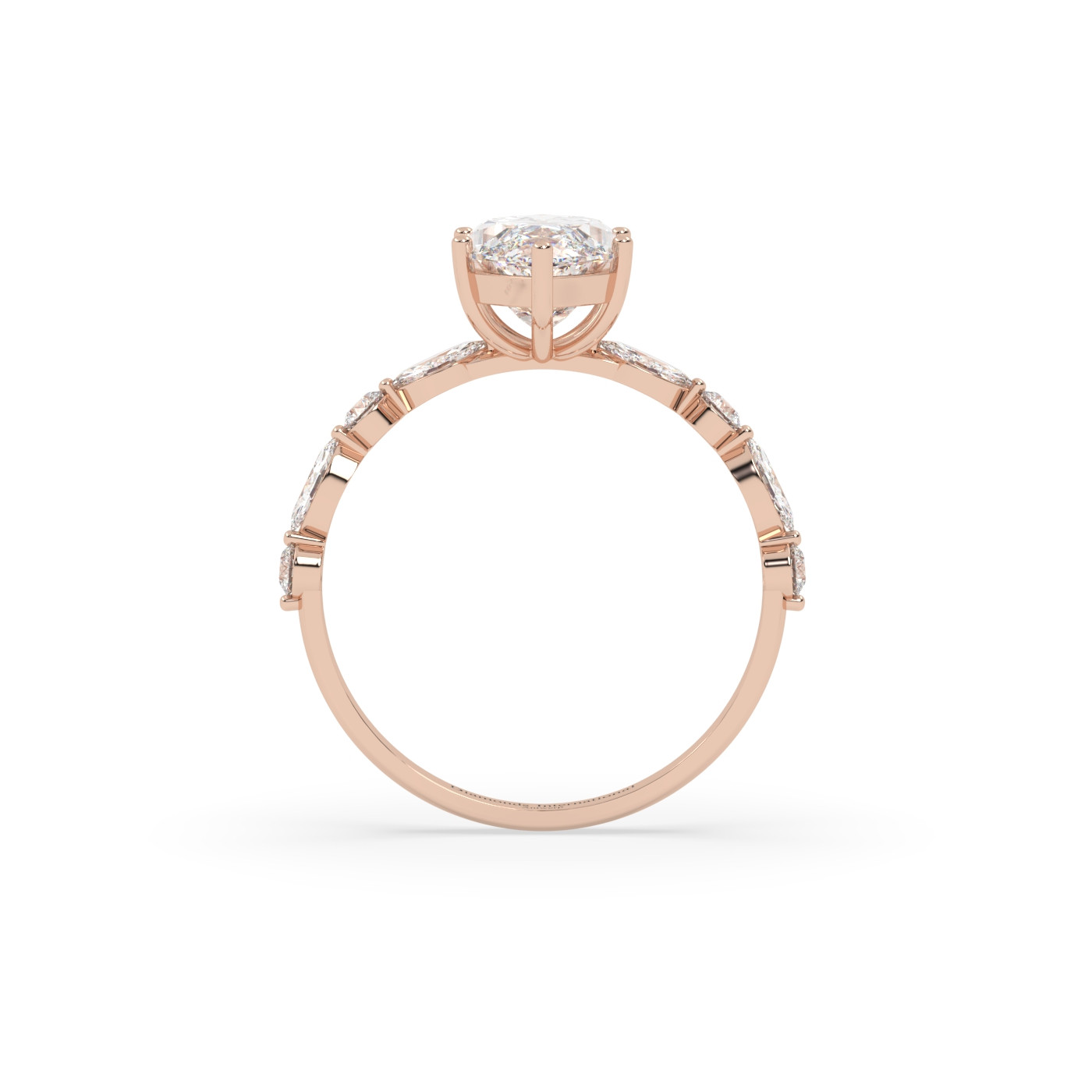 18k or rose  bague en diamant marquise avec diamants latéraux marquise & ronds