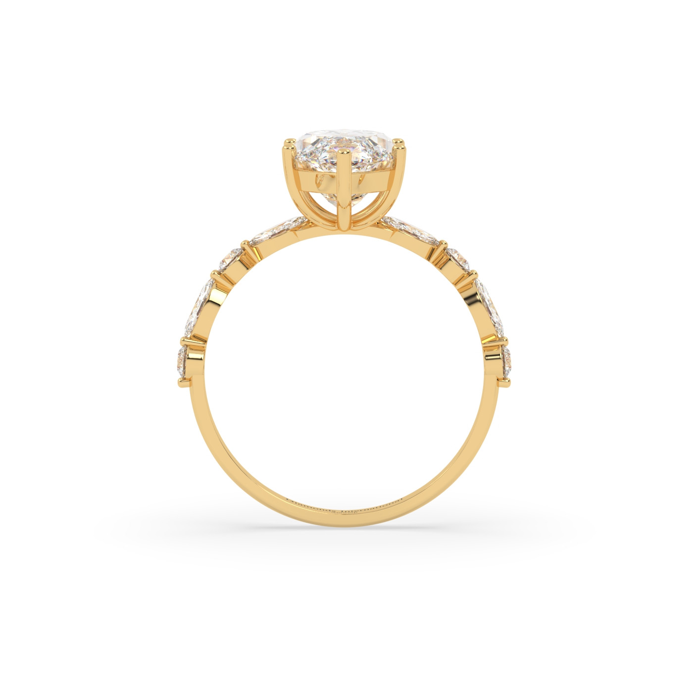 18k yellow gold marquise diamond ring with marquise & round side diamonds