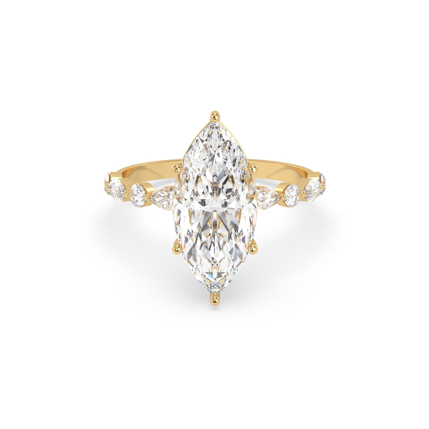 18k or jaune  bague en diamant marquise avec diamants latéraux marquise & ronds Photos & images